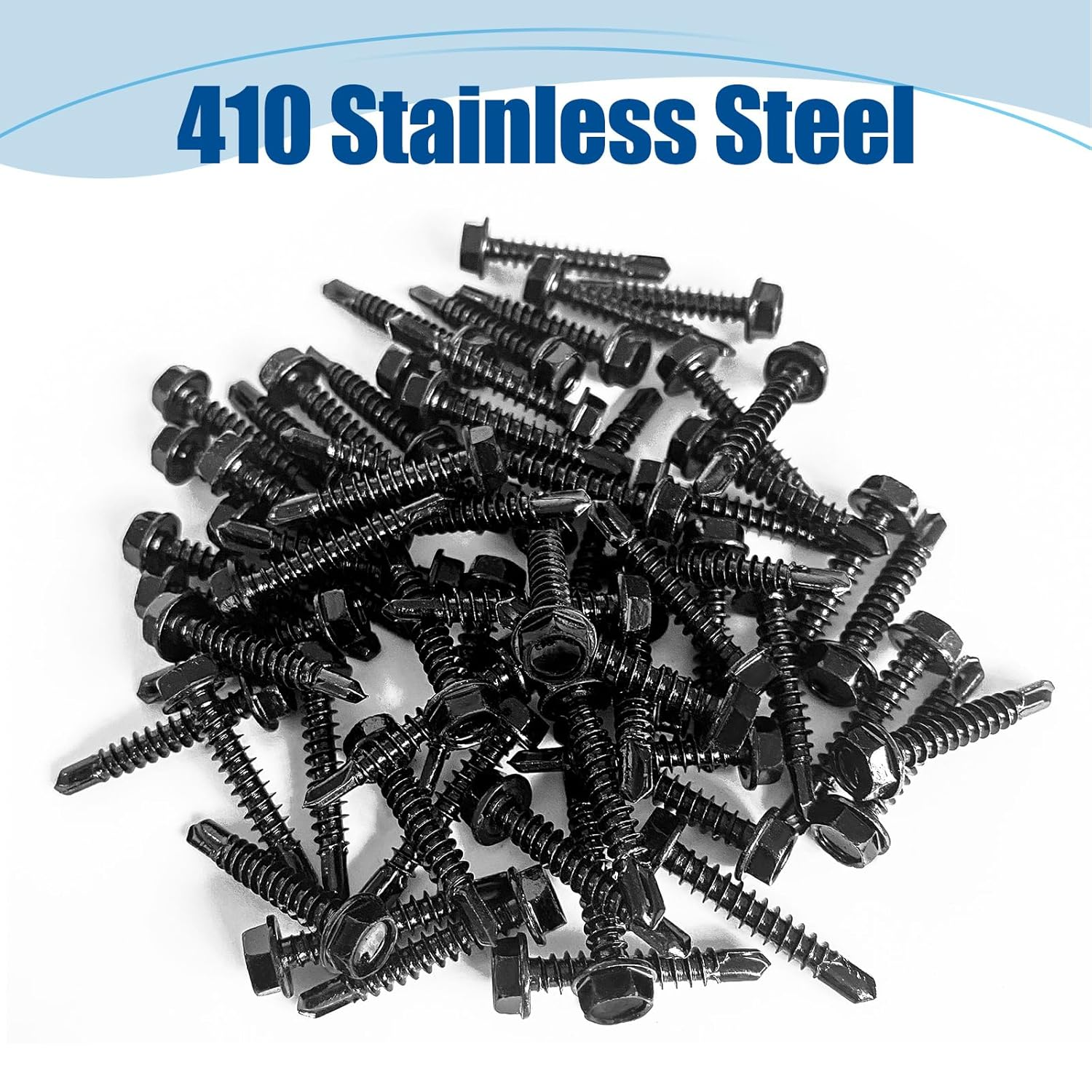 #8&times;1-1/4&Prime; (100Pcs) 410 Stainless Steel Black Self Drilling Screws, Hex Washer Head Fast Self Tapping Screws