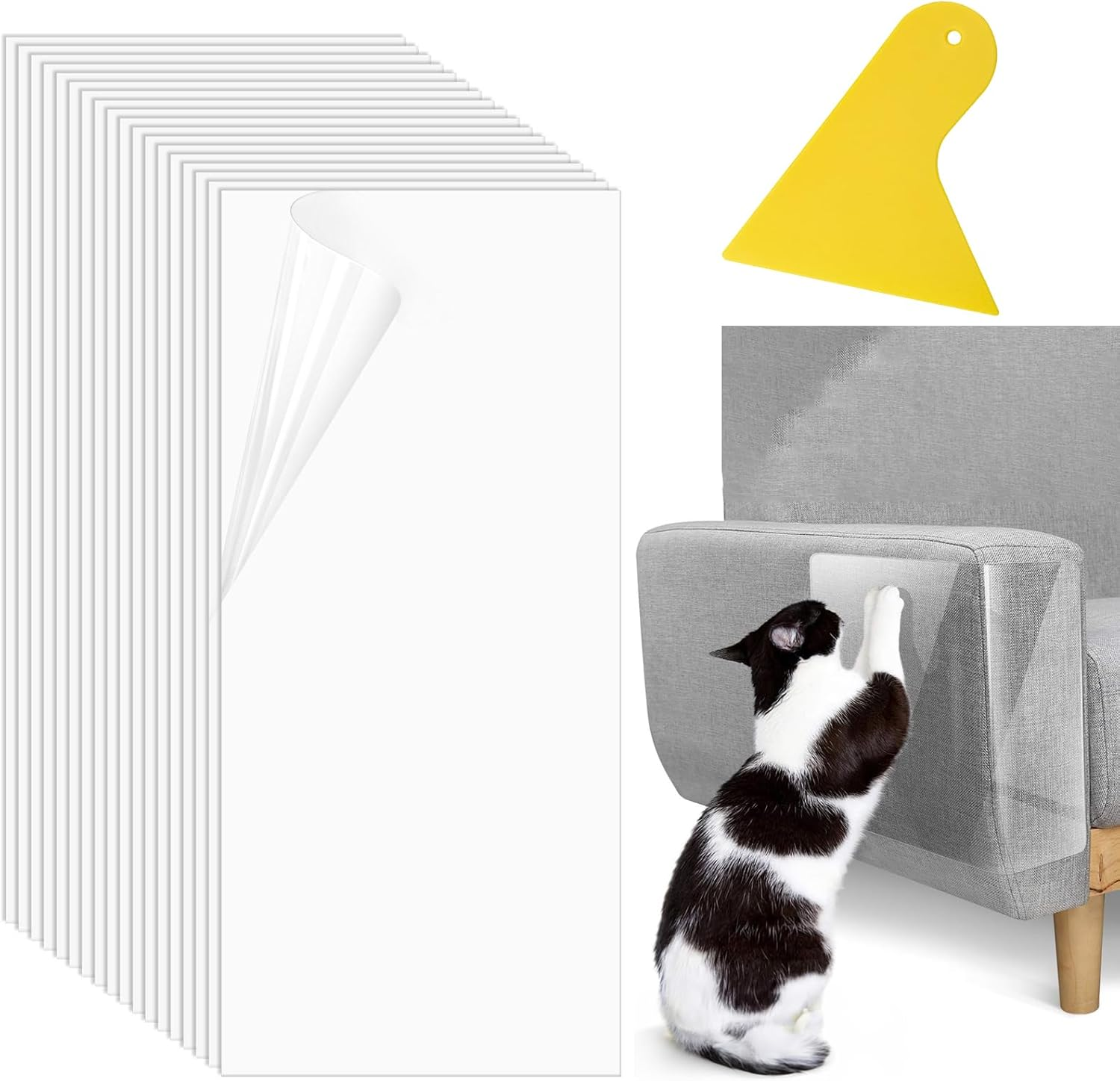 Scratch Protection Cat Tape, Set of 18 Cat Scratch Protection Sofa, Transparent (20 Cm X 43 Cm), Scratch Film, Cat Self-Adhesive Scratch Protection Wall, Scratch Protection Film for Furniture, Couch, image number 5