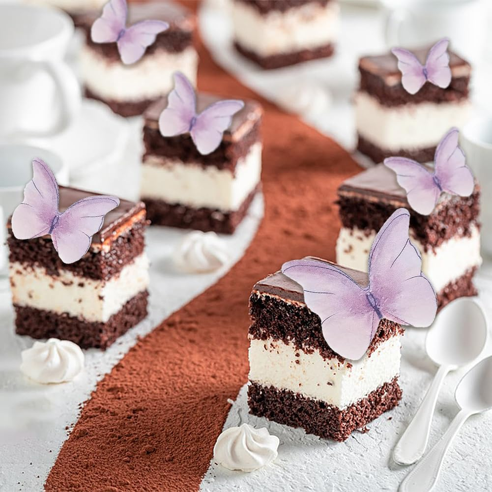 Edible Butterflies Cake Decorations,Geli 48 Pcs Purple Butterfly Cake Cupcake Toppers Wafer Paper Butterfly for Wedding Birthday Party image number 1