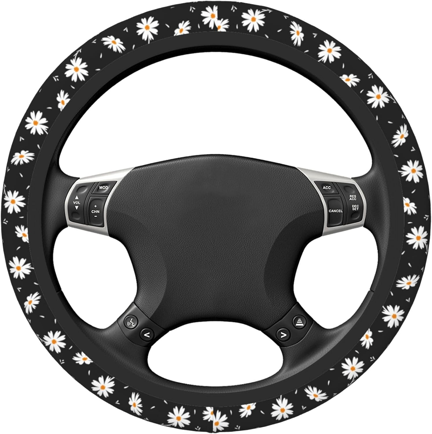 Daisy Floral Steering Wheel Cover Women Girls Cute Flower Car Steering Wheel Cover Black Anti-Slip Soft Neoprene Auto Accessories Interior Decor Protector Covers Gifts Elastic Universal 15 Inch - Pink Strawberry Cute Flowers image number 4