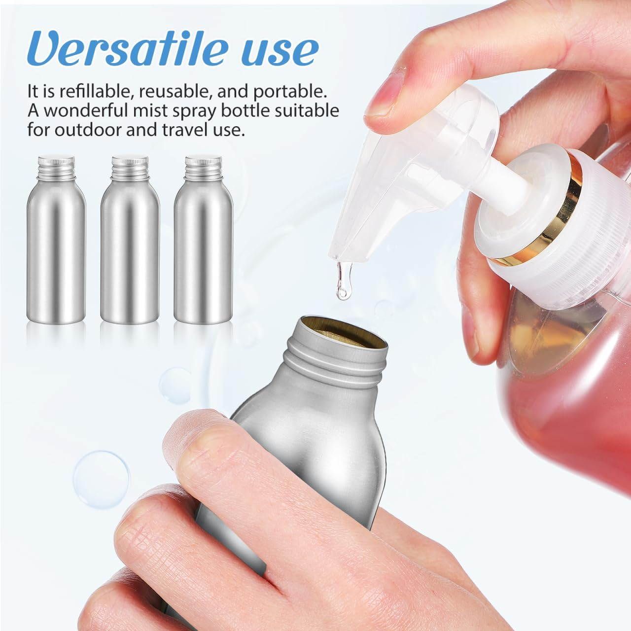 3Sets 100Ml Aluminium Travel Bottles Empty Metal Travel Bottles with Cap for Toiletries Lotion Shampoo Cosmetic Essential Oils image number 4