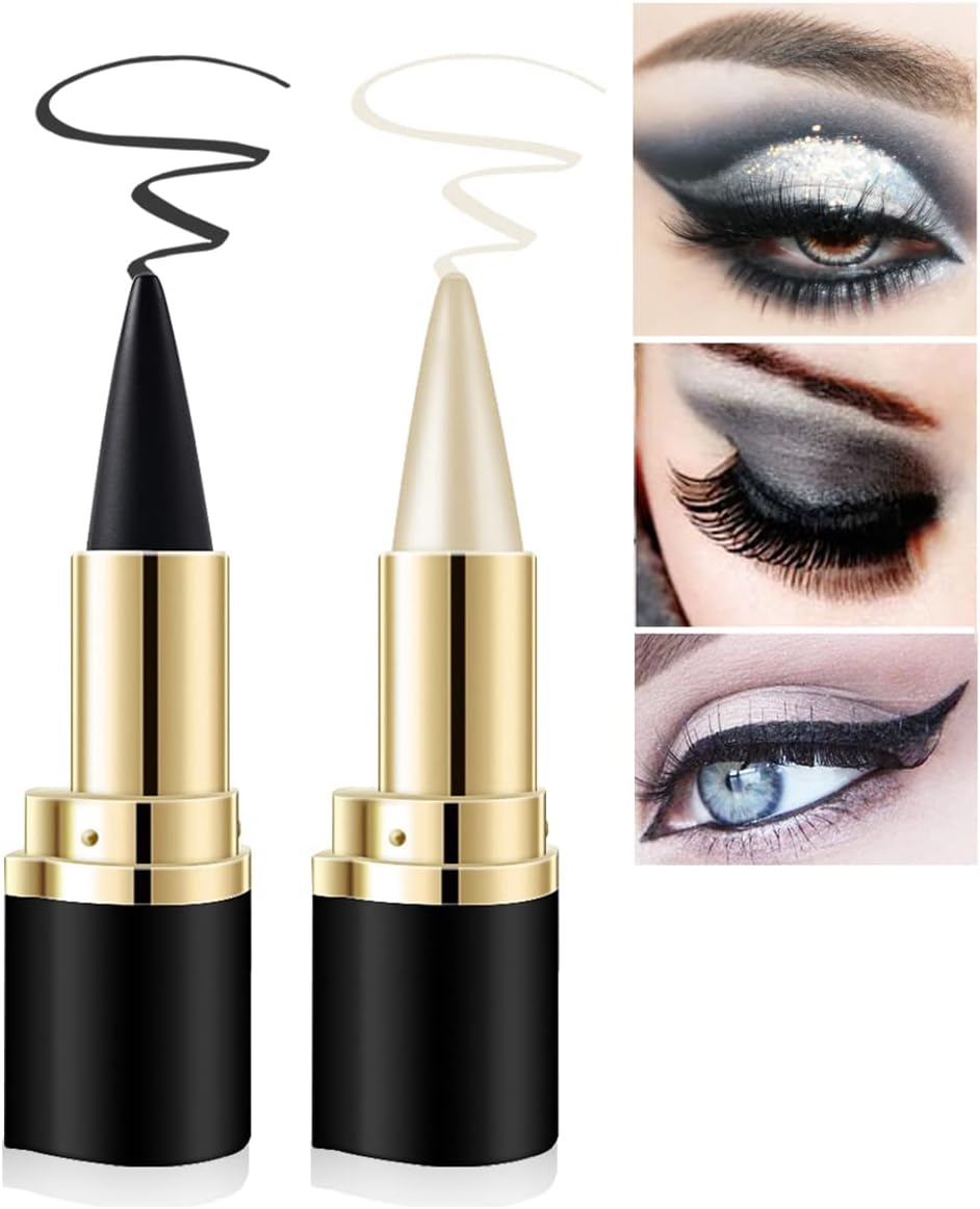 2 Colors Gel Eyeliner Set,Quick-Dry Cream Eyeliner Waterproof and Smudge Proof Eye-Liner Pencil Long-Lasting Matte Black Eyeliner Stick for Women Girls (01 Silver+04 Black) image number 1