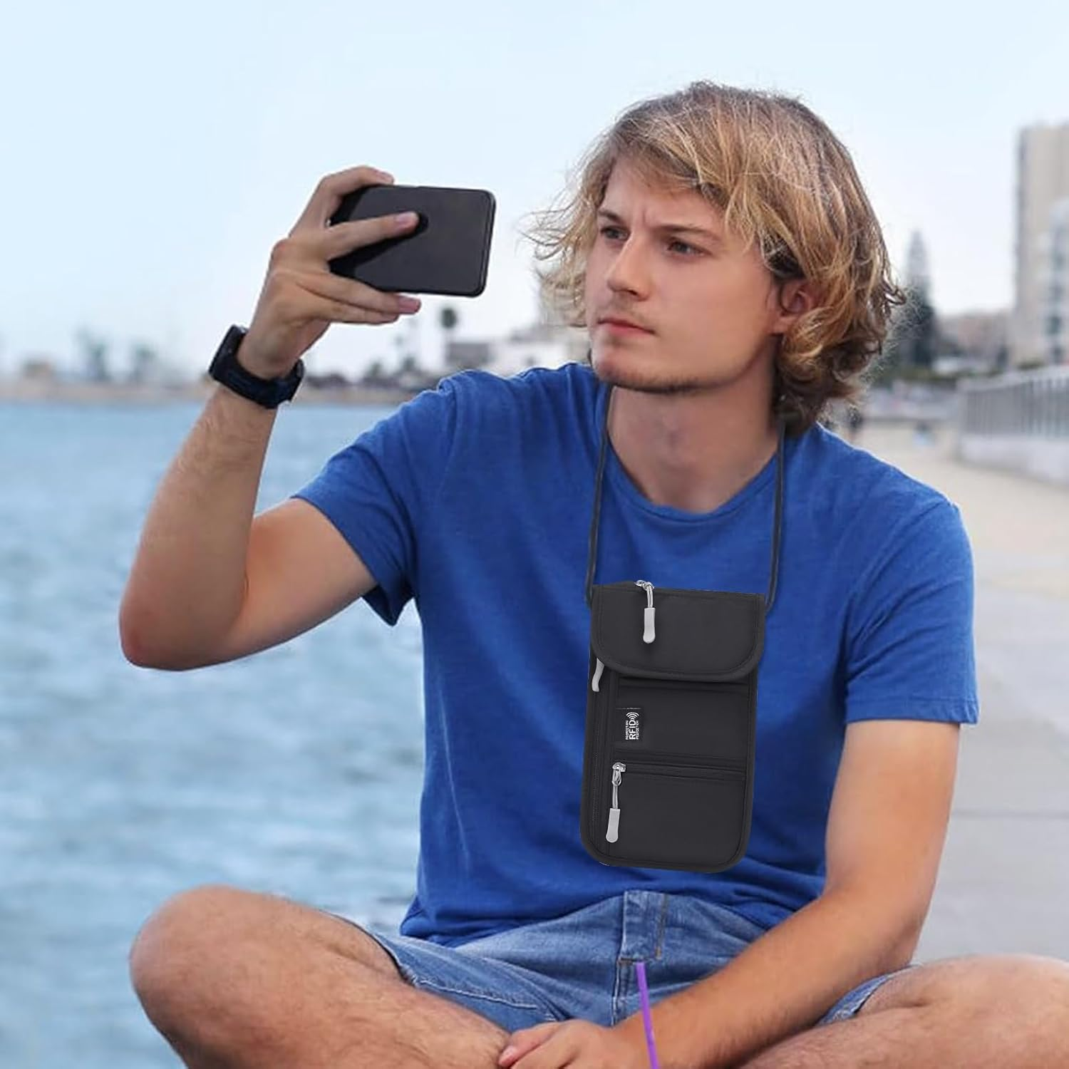 Travel Passport Holder - Travel Passport Bag - Anti-Theft Document Holder Card Carrier for Mobile Phone Commute Running Beach Business Gym Hiking Daily Camping image number 1