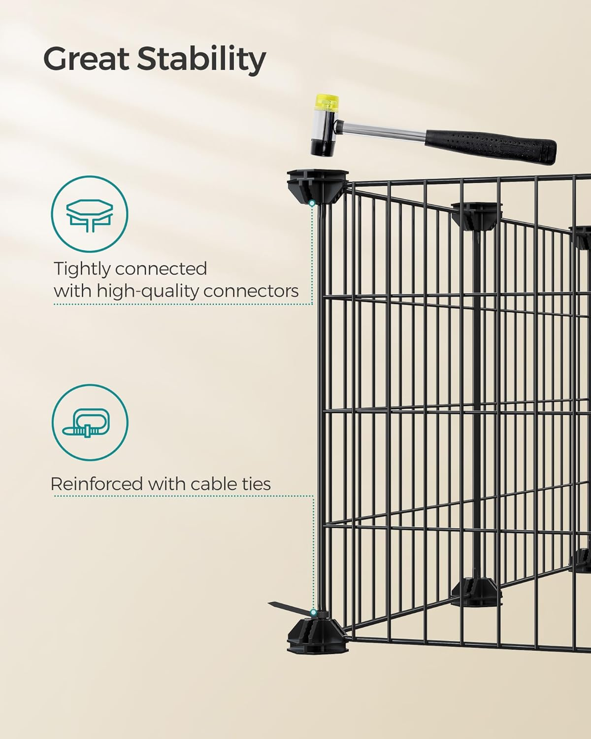SONGMICS 2-Floor Metal Pet Playpen, 36 Grid Panels, Customisable Cage Enclosure for Small Animals, Guinea Pigs Hamster Runs, Rabbit Hutches, Includes Mallet, Indoor, 123 X 63 X 61 Cm, Black LPI002B01 image number 4
