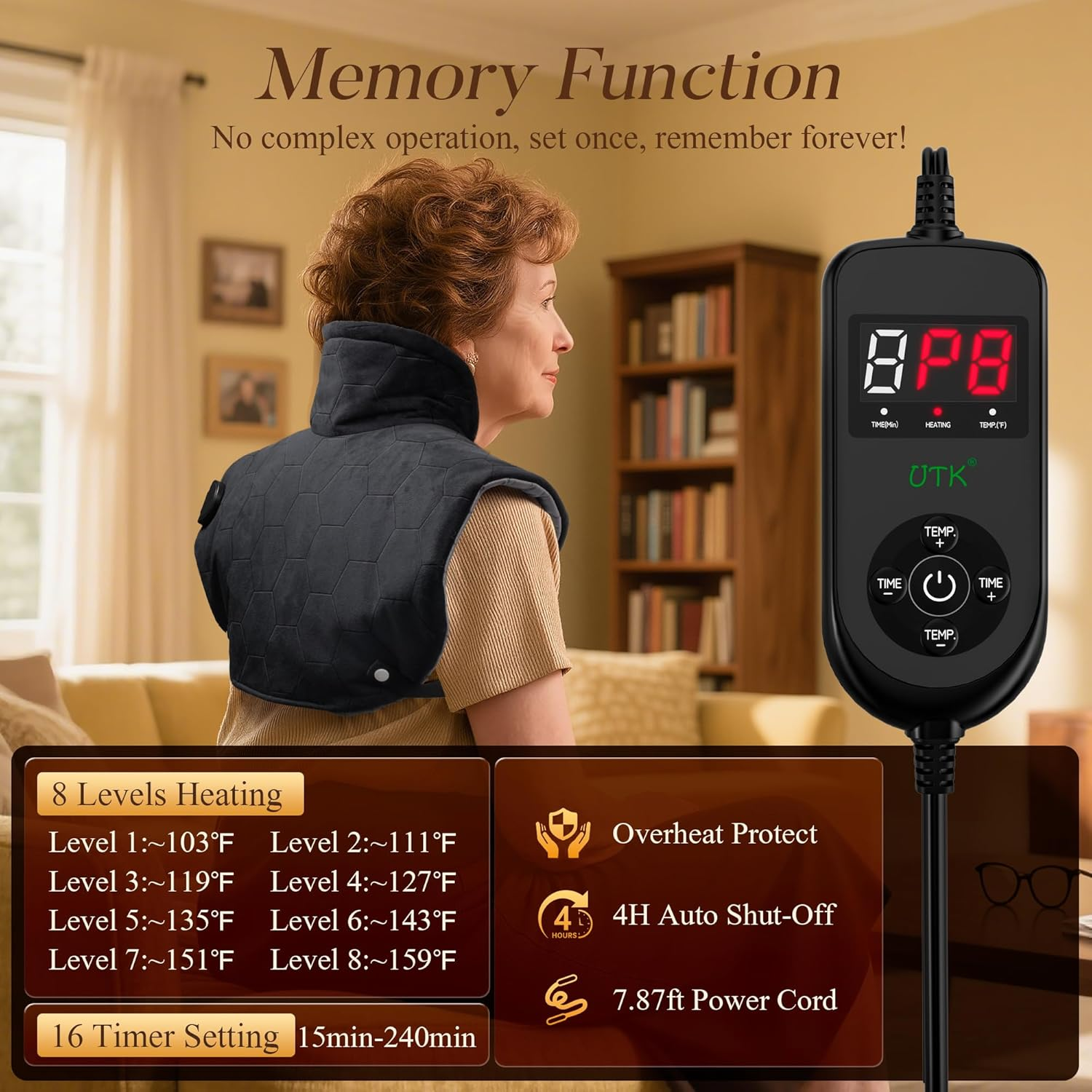 Nalax 30S Fast Heating Pad, Far Infrared Heating Pad for Neck, Shoulders and Back, 3X Deeper Relaxation, Heat Settings Max 159℉, 16 Auto Timer, Extra Large 24"X20" image number 1