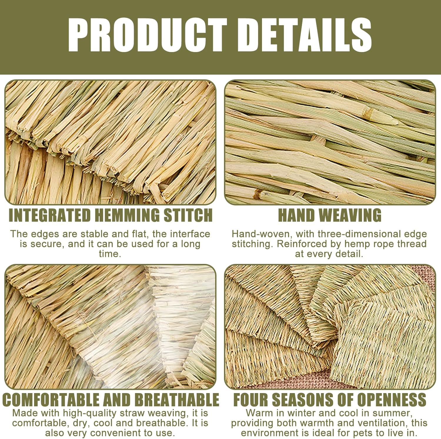 Rabbit Grass Mat, Pack of 5, 28 X 20 Cm Grass Mat, Woven Bed Mat, Small Animal Grass Mats for Hamsters, Animal Chew Toy, Bunny Grass Mat, Natural, Safe and Edible for Rabbits, Guinea Pigs image number 6