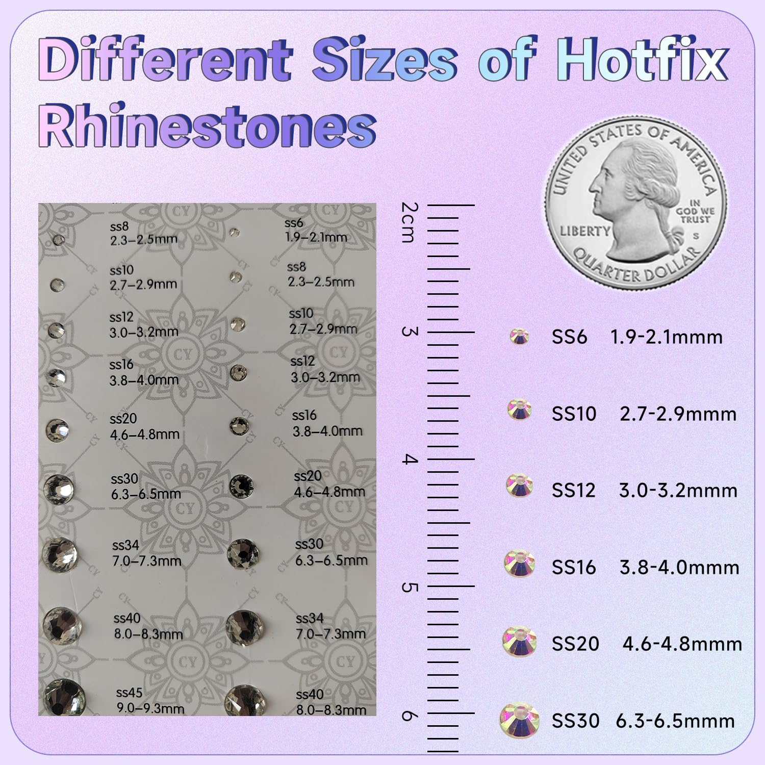 Liliume 1440 Pieces Hotfix Rhinestones SS20 Crystal AB Rhinestones 20 Colours 4 Sizes round Glass Rhinestones for Clothing Shoes DIY Crafts (Crystal AB-SS20) image number 6