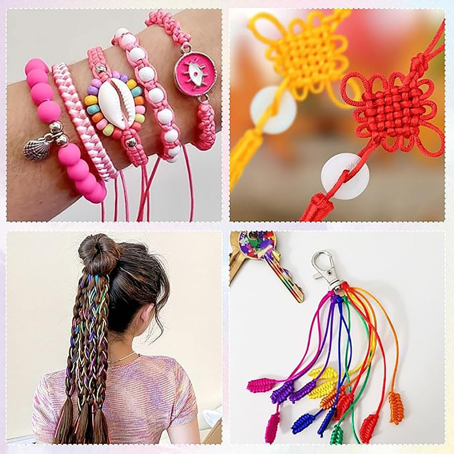 20Rolls Nylon String for Bracelets, 20Color 1000M Lanyard Beading String Thread, Silky Satin Cord, Wax String Bracelet Cord, Waxed Polyester Bracelet Rope for Kumihimo Macrame Jewelry Making image number 5