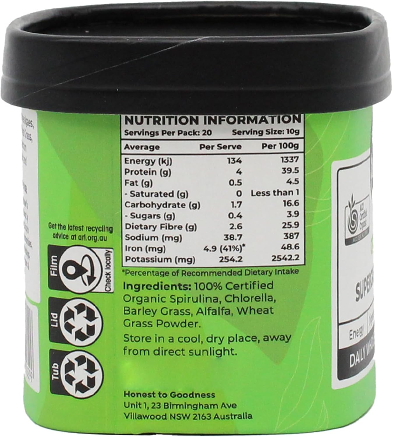 Honest to Goodness, Organic Supergreens Blend - 200 Gram Canister image number 1