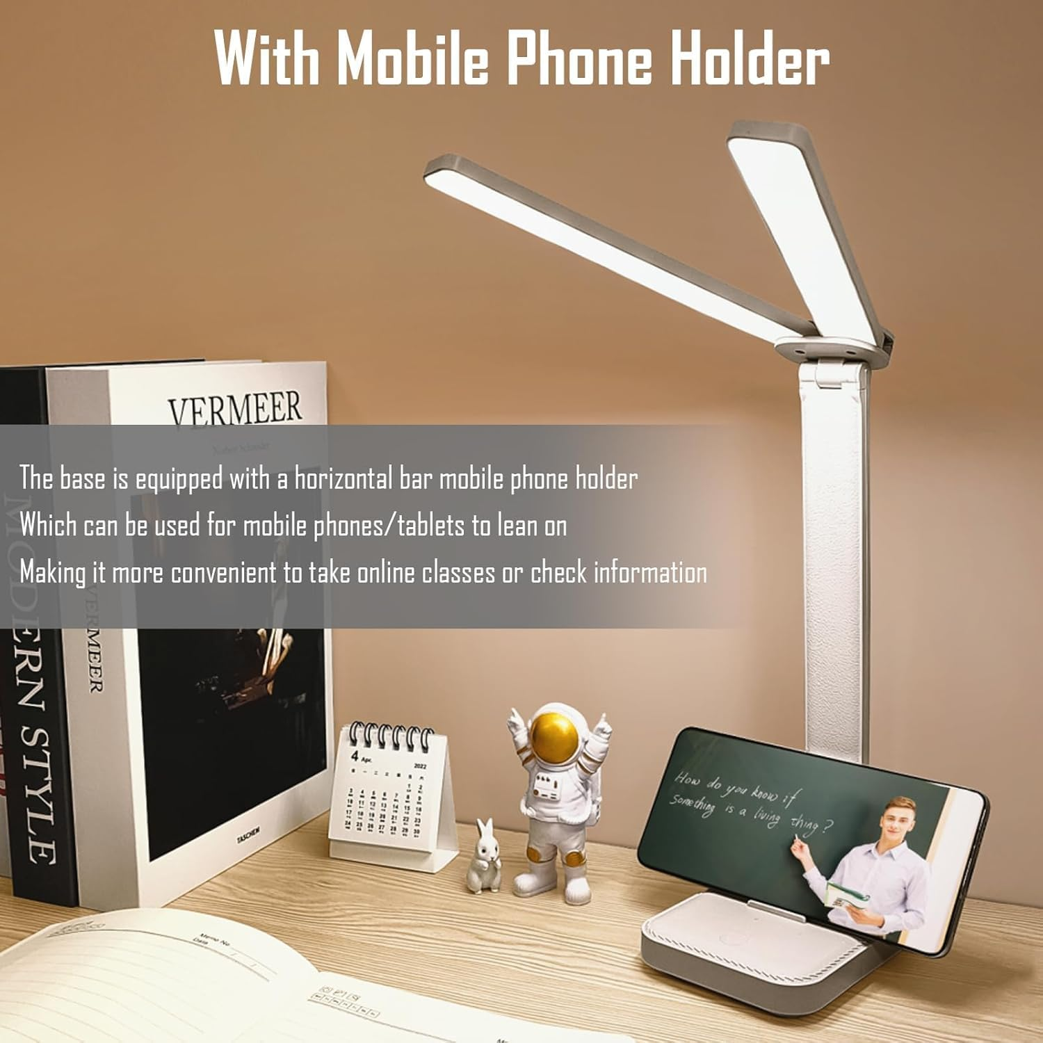 Double Head Desk Lamp, Rechargeable Portable Table Lamp, Adjustable Light Color and Brightness, USB Powered, LED Light for Work, Reading, Emergency (White)