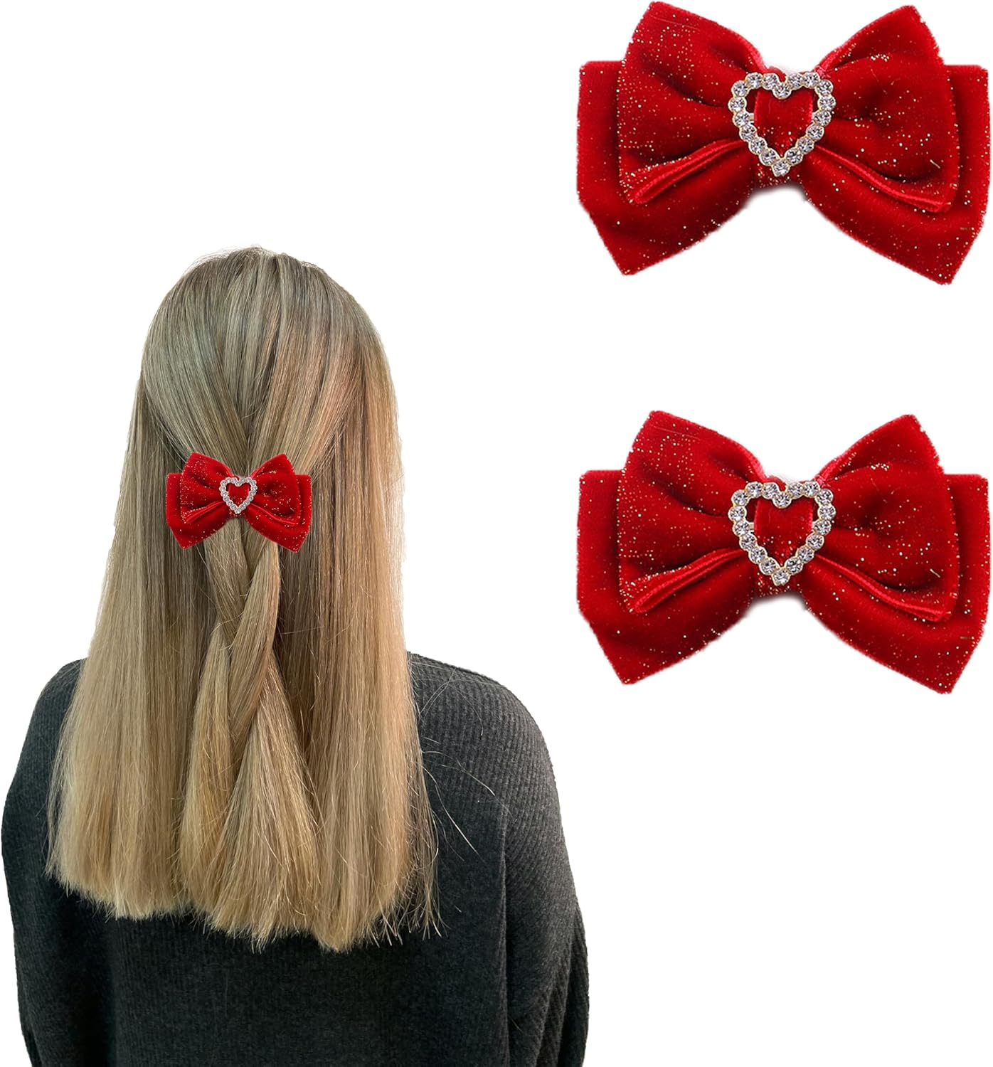 2 Pcs Christmas Large Hair Claw Clips for Women Big Bows Clips for Thick Long Hair Bowknot Accessories (Red-Styleb)