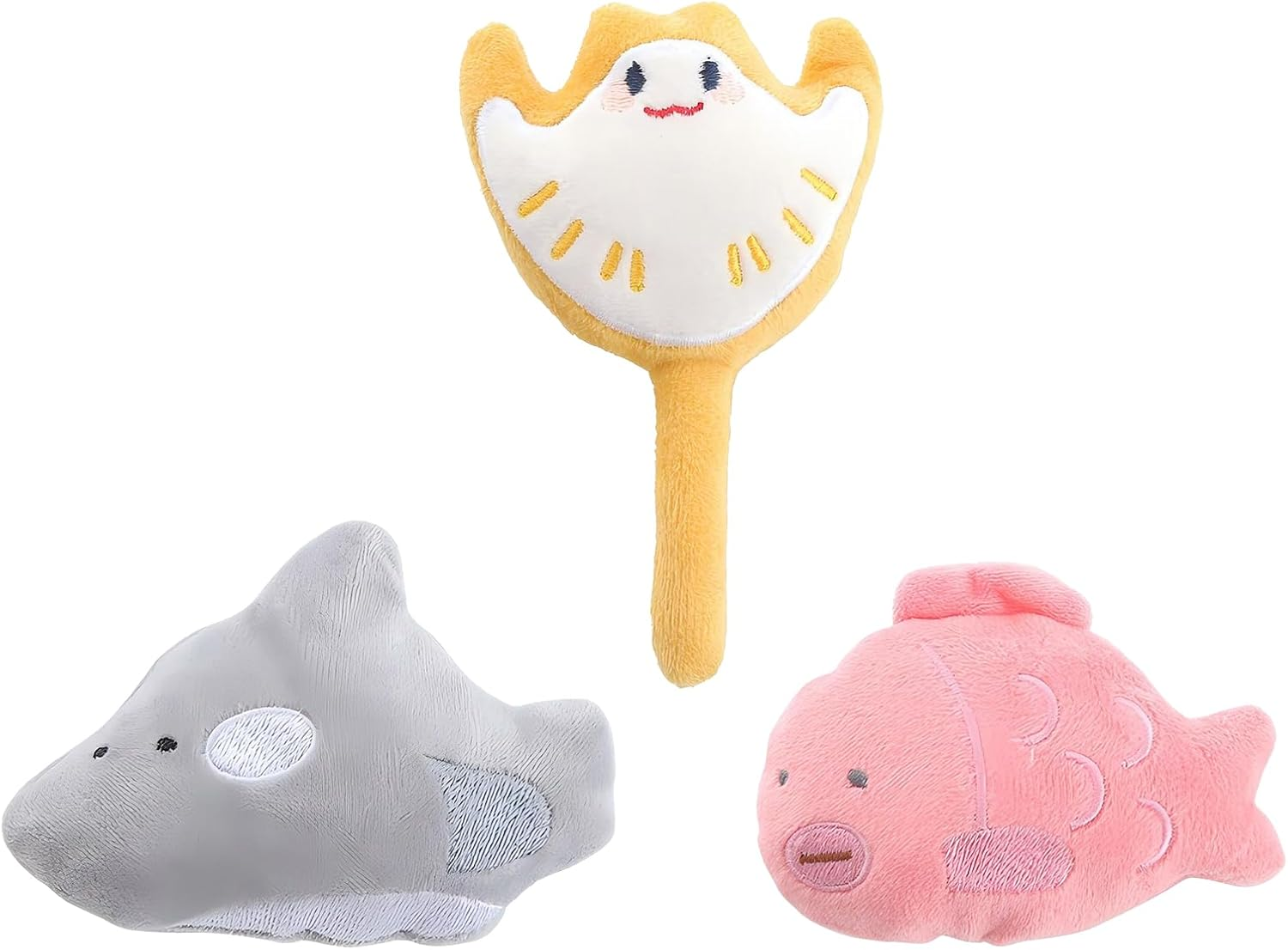 Larfraecy 3-Pack Cat Catnip Toys Plush Cat Chew Teeth Cleaning Toys with Catnip Interactive Toy for Cat Squeaky Ocean Creatures Toys for Cats, Includes Stingray, Clownfish, and Shark image number 4