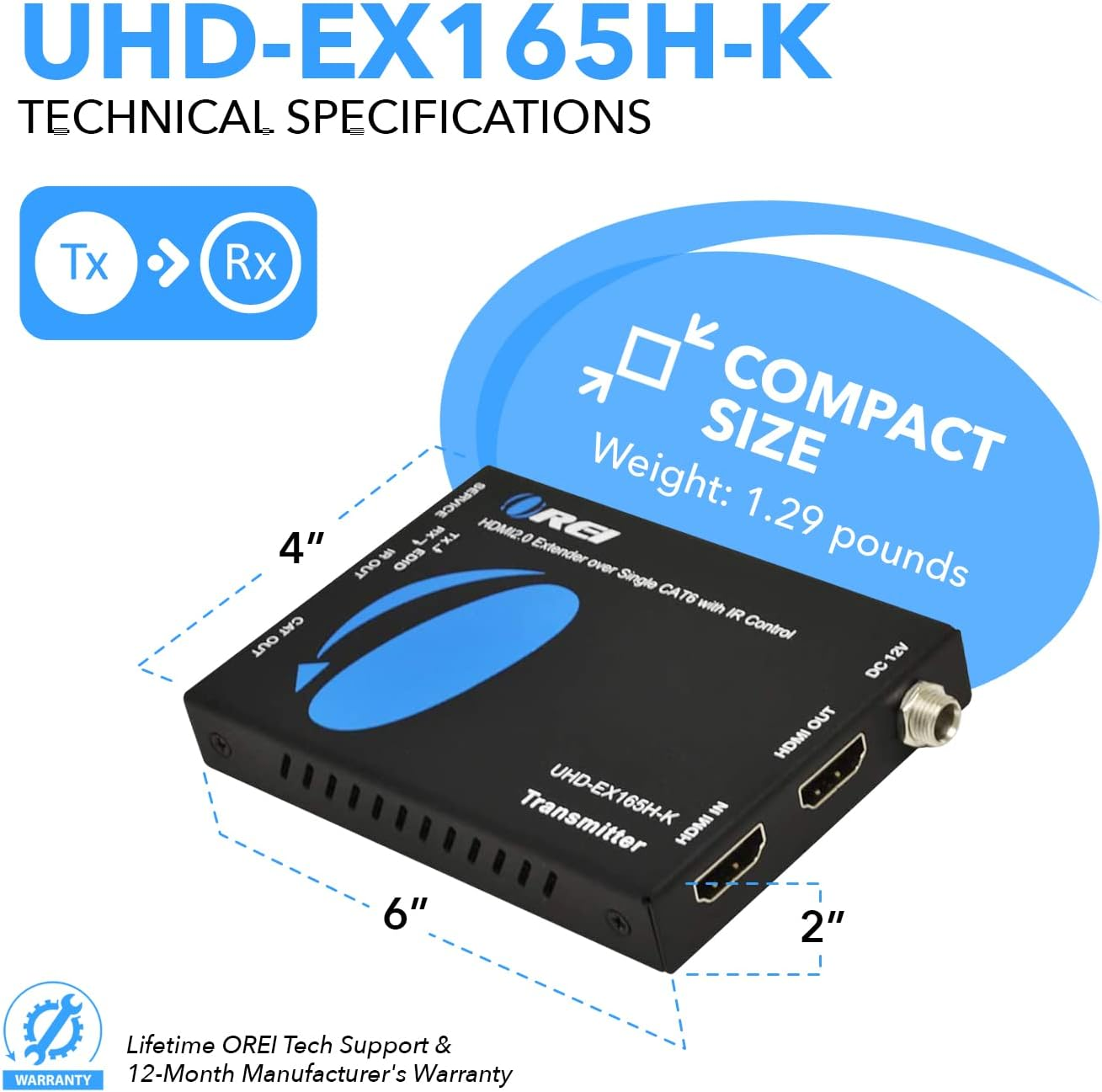 Orei HDMI Extender Ultrahd over Single Cat6/Cat7 Cable 4K @ 60Hz with HDR & IR Control - up to 165 Ft EDID Management image number 2