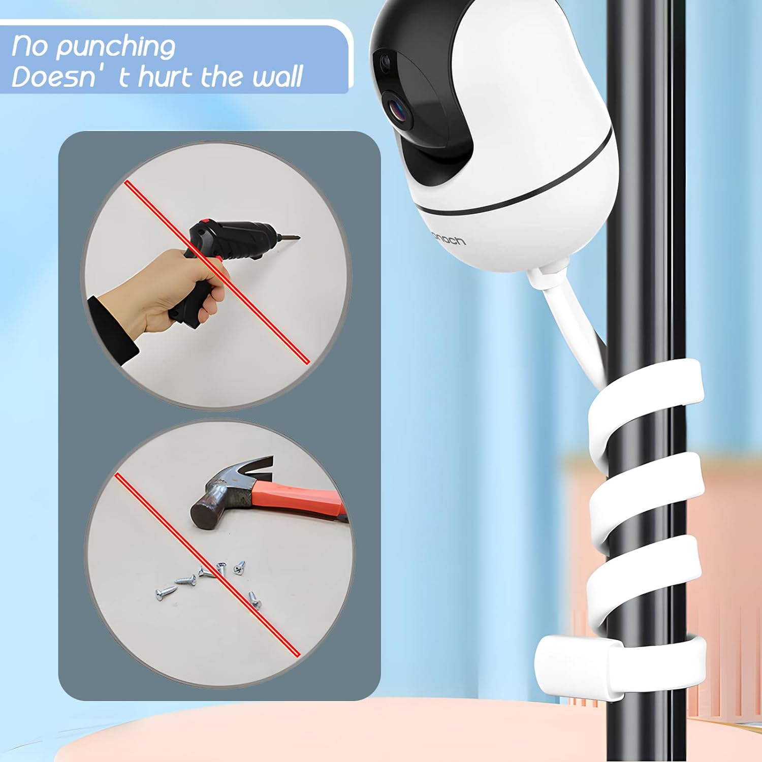Universal Baby Monitor Mount - No Drilling Required Baby Camera Holder Crib Camera Stand with 1/4 Screw Twist Compatible with Arlo, Motorola, Hello Baby and Most Monitor Cameras (Twisting 0.5M) image number 1