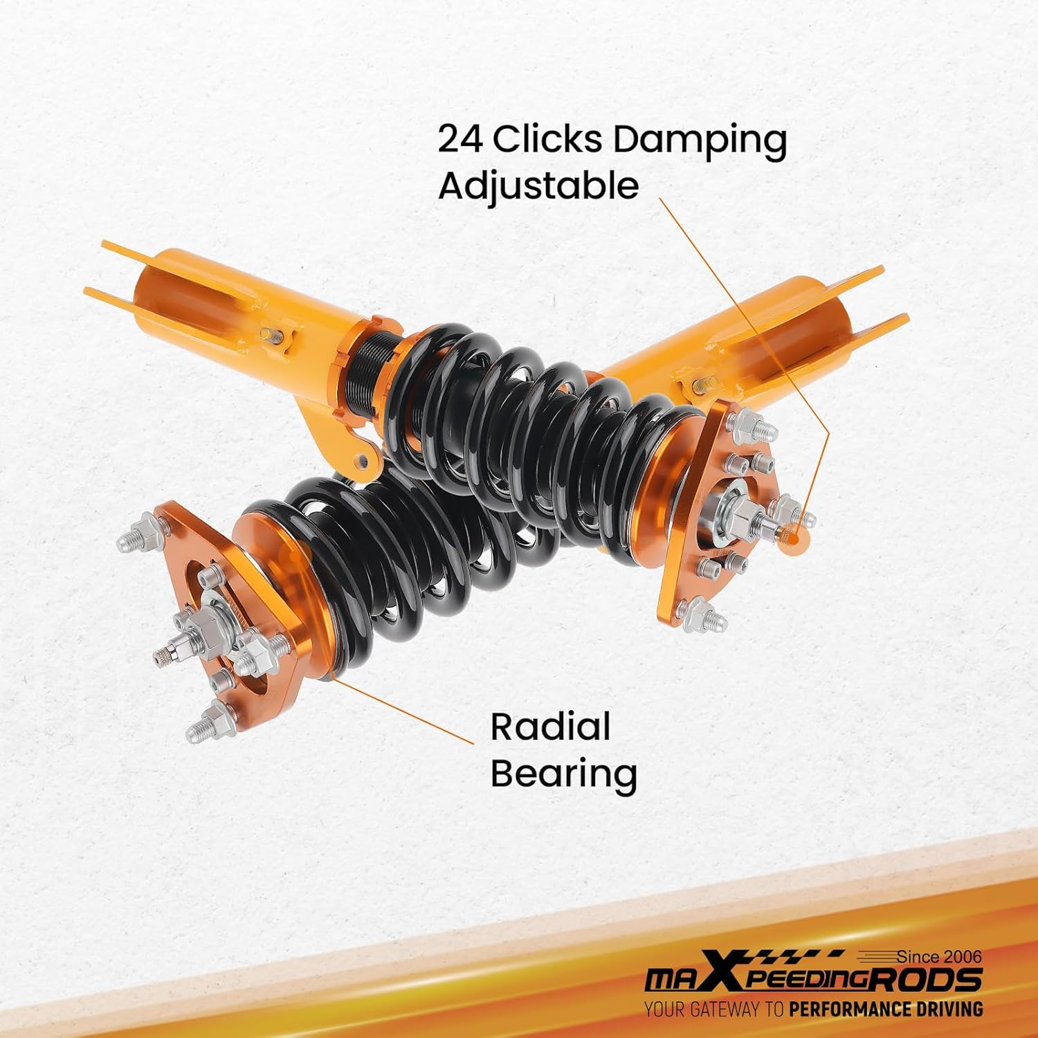 Maxpeedingrods Coilovers for Mitsubishi Outlander Sport 2011-2020, for Mitsubishi Lancer 2008-2016, 24 Levels Damper Adjustable Coilovers Suspension Kit, Height Adjustable Shock Lowering Kit Gold