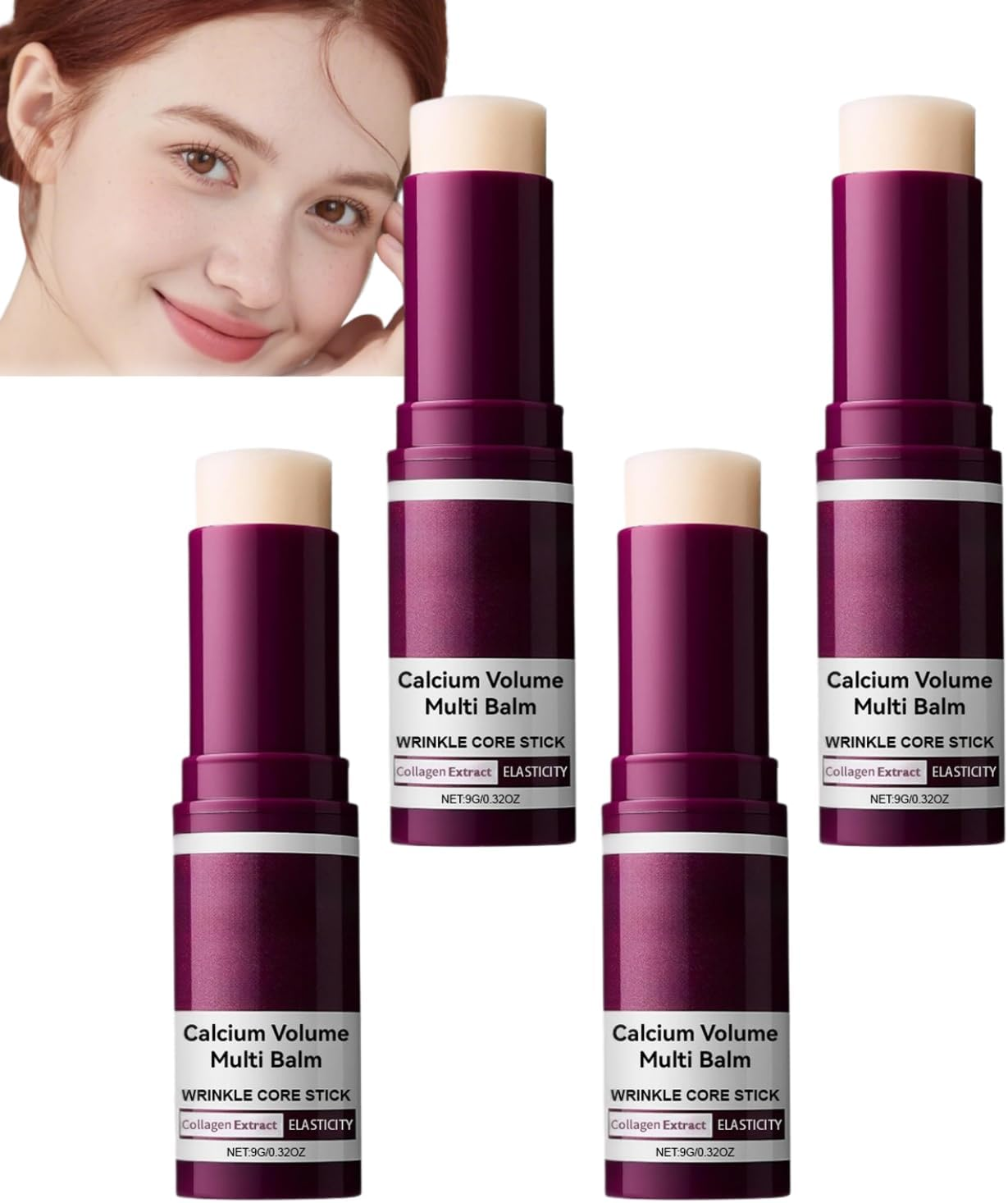 Calcium Volume Multi Balm Stick, anti Wrinkle Core Stick with Collagen Extract, Hydrating & Elasticity Balm for Face, Eyes & Lips, Moisturizing Multi-Purpose Skincare for Daily Use (2Pcs)