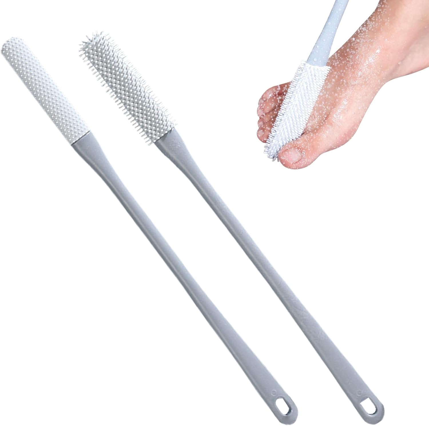 Extended Reach Toe Cleaner - Silicone Bristle Foot Brush, Long Shower Scrubbers Tool | Gentle yet Effective Nail Cleaning Device, Ergonomic Bathroom