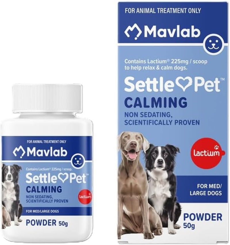Mavlab Settlepet 225Mg Powder for Dogs 50G, Natural Calming Behavioural Supplement for Stress and Anxiety Relief, Supports Relaxation, Reduces Nervousness, and Promotes Calmness in Dogs