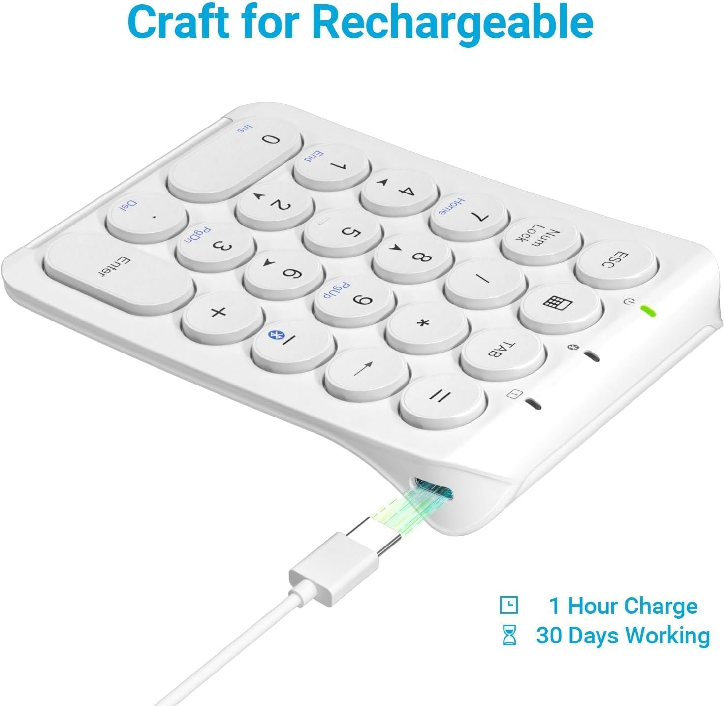 Iclever KP08 Wireless Numeric Keypad, 22 Keys Bluetooth Number Pad Portable Number Keyboard, USB-C Rechargeable, round Key, Financial Accounting, Compatible with Laptop PC Desktop, Mac, Surface,Tablet image number 6
