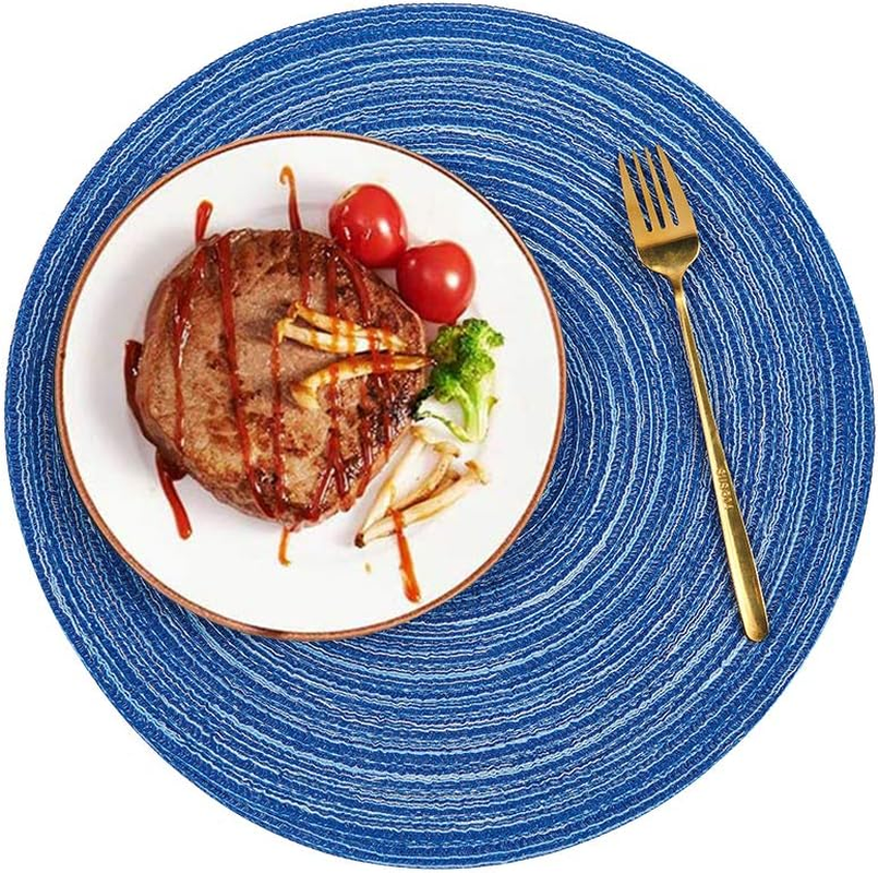 Round Placemats Cotton Heat Resistant Braided Placemats Washable 14 Inch Table Mats for Kitchen Tables Set of 4, Blue image number 6