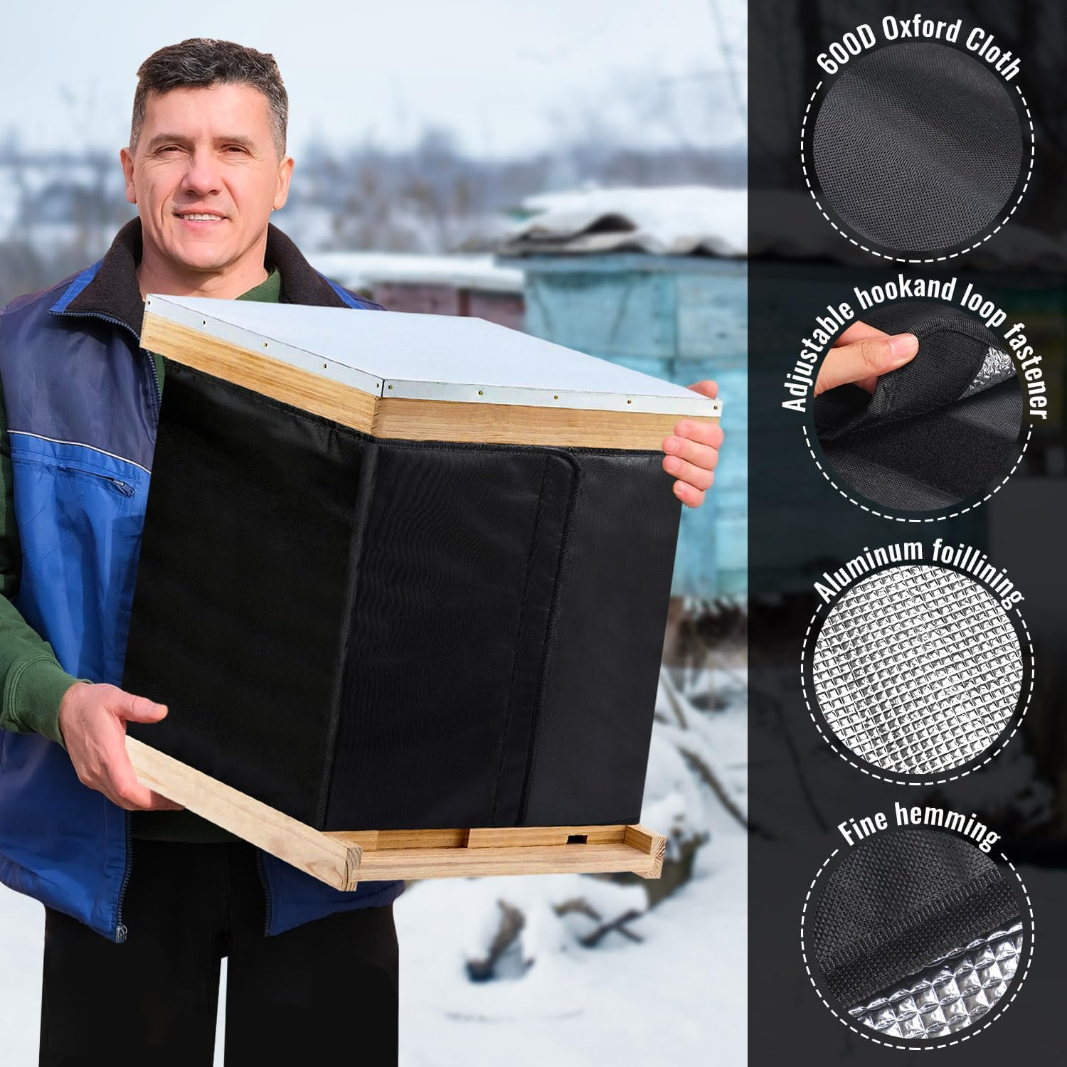 Bee Hive Wrap, 8 or 10 Frame Winter Hives Beekeeping Supplies, Winter Protection Cover 600D Oxford Insulated Cover, Waterproof, Windproof, Lightweight, Reusable (75" X 23.5") image number 4