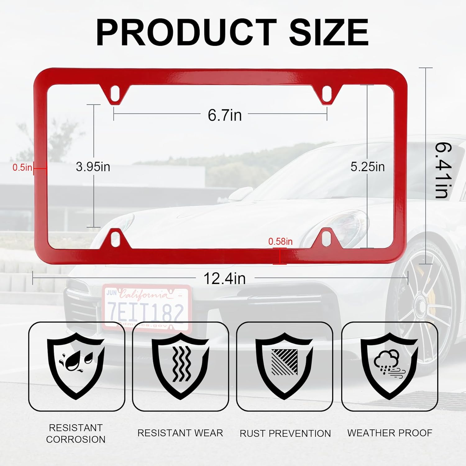 Livtee 4 Holes Stainless Steel License Plate Frames, 2 PCS Car Licence Plate Covers, Automotive Exterior Accessories Slim Design with Bolts Washer Caps for US Vehicles, Red image number 4