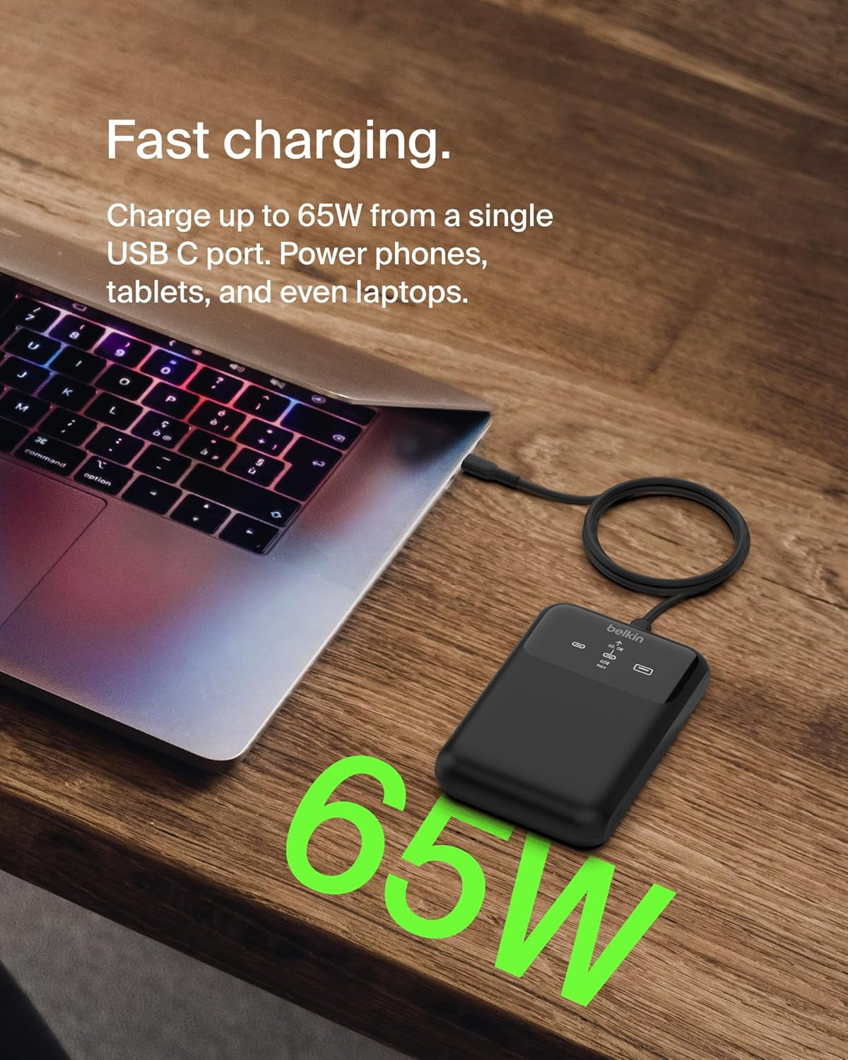 Belkin Boostcharge 3-Port Laptop Power Bank 20K W/Usb-C & USB-A Ports, Fast Charge USB-C Power Delivery, Portable Iphone Charger for Macbook, Iphone 15 Series, Ipad Pro, Galaxy S24, & More - Black