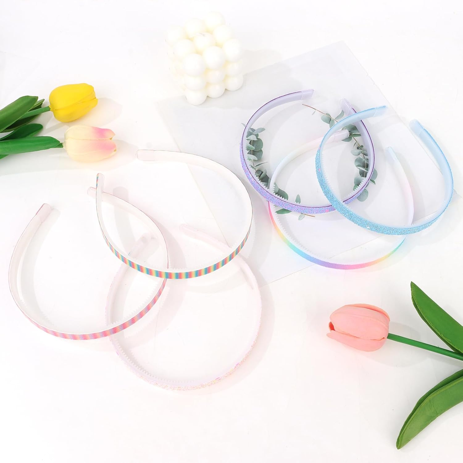 Exipsat Glitter Hair Band Glitter Headband Plastic Headbands 6 Pieces Sparkling Cute Non-Slip Hair Bands Rainbow Hair Bands Colorful Hair Accessories