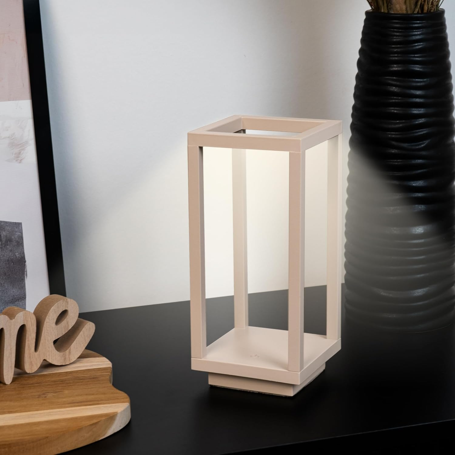 BRILONER - LED Table Lamp Wireless IP44 with Touch, Dimmable, CCT, Battery & Light Source Interchangeable, LED Lantern, Table Lamp, Battery Lamp, Patio, Outdoor Lamp, 10 X 10 X 22 Cm, Beige image number 1