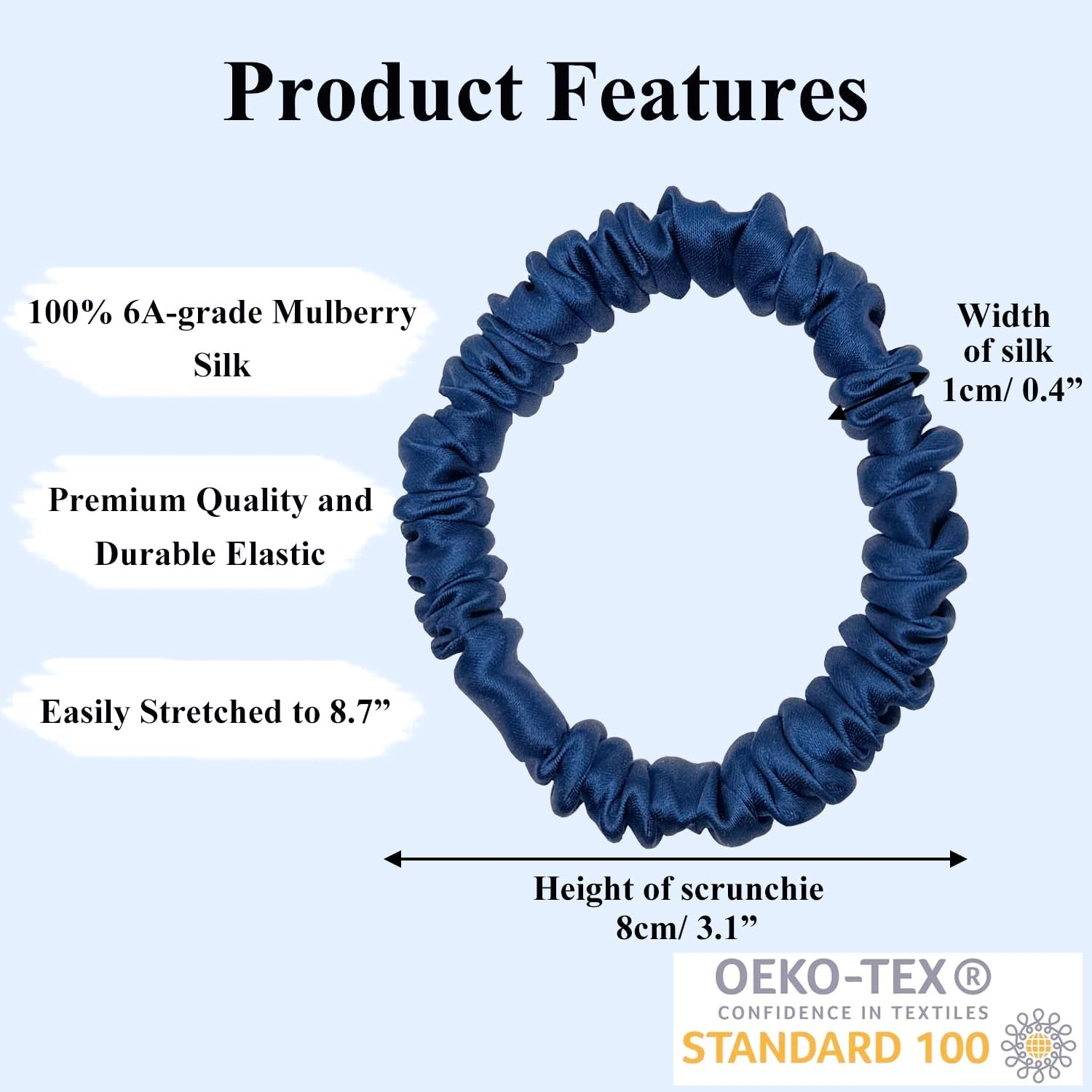 VLOMOT 3 Pcs Set 100% Pure Mulberry Silk Hair Scrunchies Hair Ties with 3 Chic Colors Everyday Skinny Scrunchies Silk Ponytail Holders Hair Care No Damage (Blue) image number 4