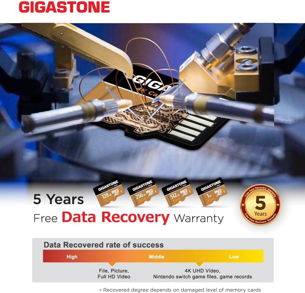 [5-Yrs Free Data Recovery] GIGASTONE 128GB Micro SD Card, 4K Camera Extreme MAX Series Speed up to 160Mb/S, Compatible With, Gopro, DJI, REDTIGER Rove VIOFO VANTRUE Dash Cam, Microsdxc UHS-I A2 4K U3 image number 4