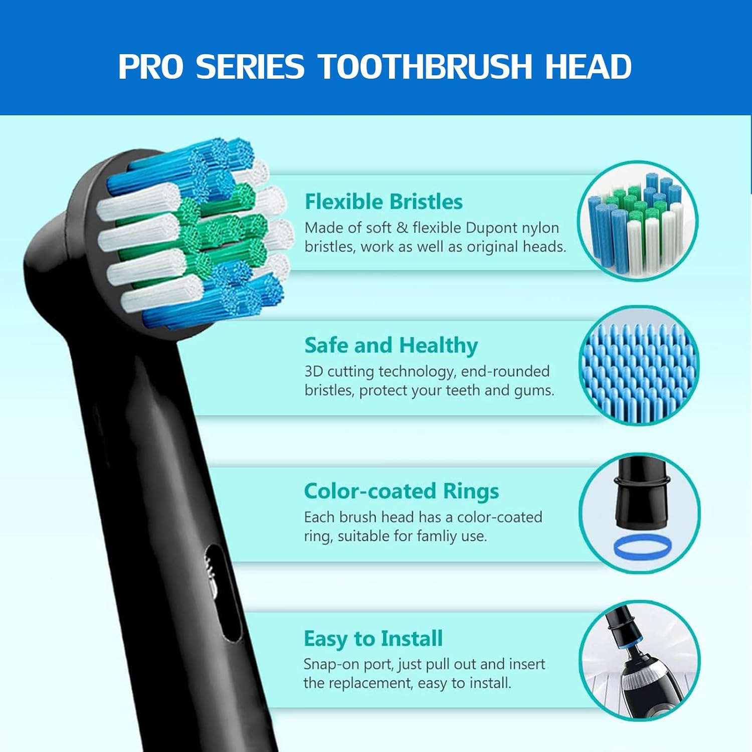 Sensogle Replacement Brush Heads Compatible with Oral B Pro Toothbrush, Fit Vitality Plus, Pro 700 100 300 2000, Precision Floss Sensitive Toothbrush Heads for Deep Clean image number 1