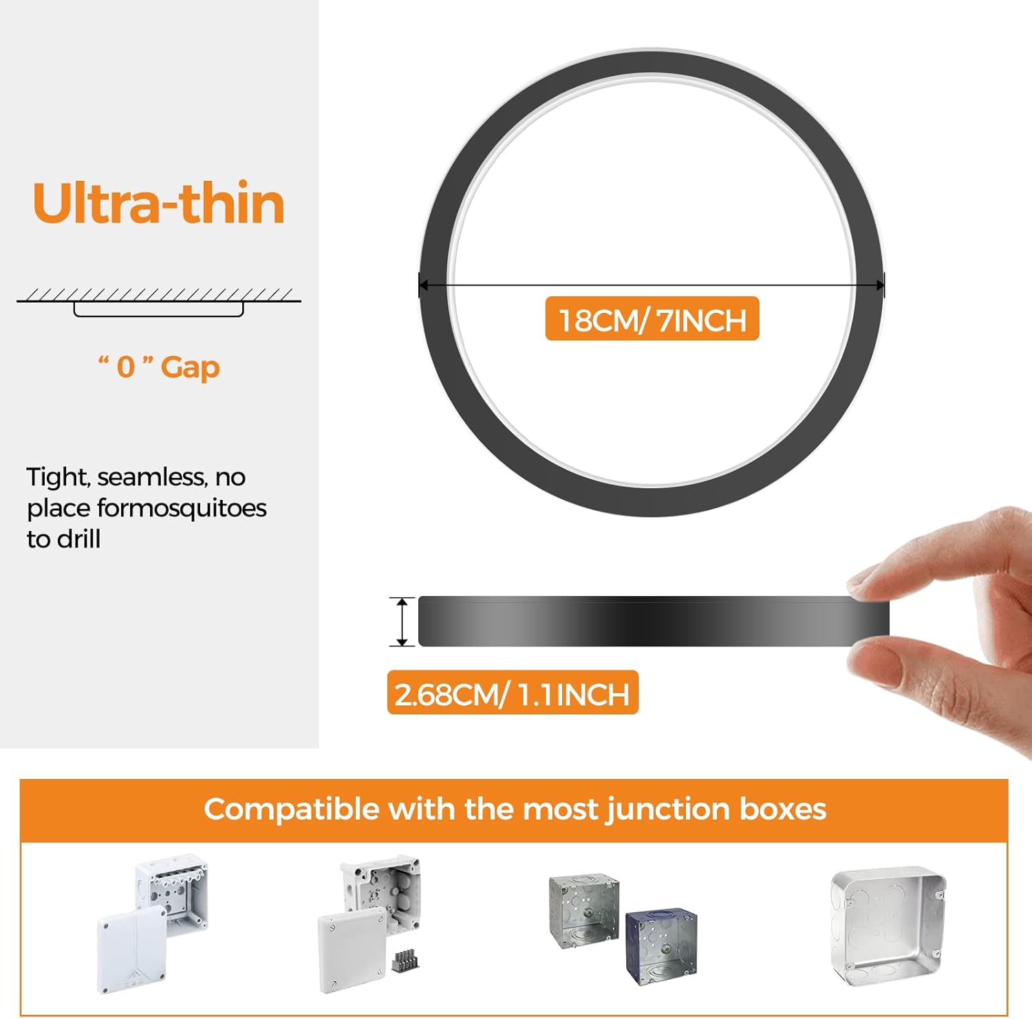 Slochi LED Ceiling Light, 3000K 4000K 6500K 3 Colours Ceiling Light, 15 W 1500 LM, Modern, Round, IP44 Waterproof Bathroom Ceiling Light for Kitchen, Bedroom, Hallway, Garage, Balcony, Black image number 7