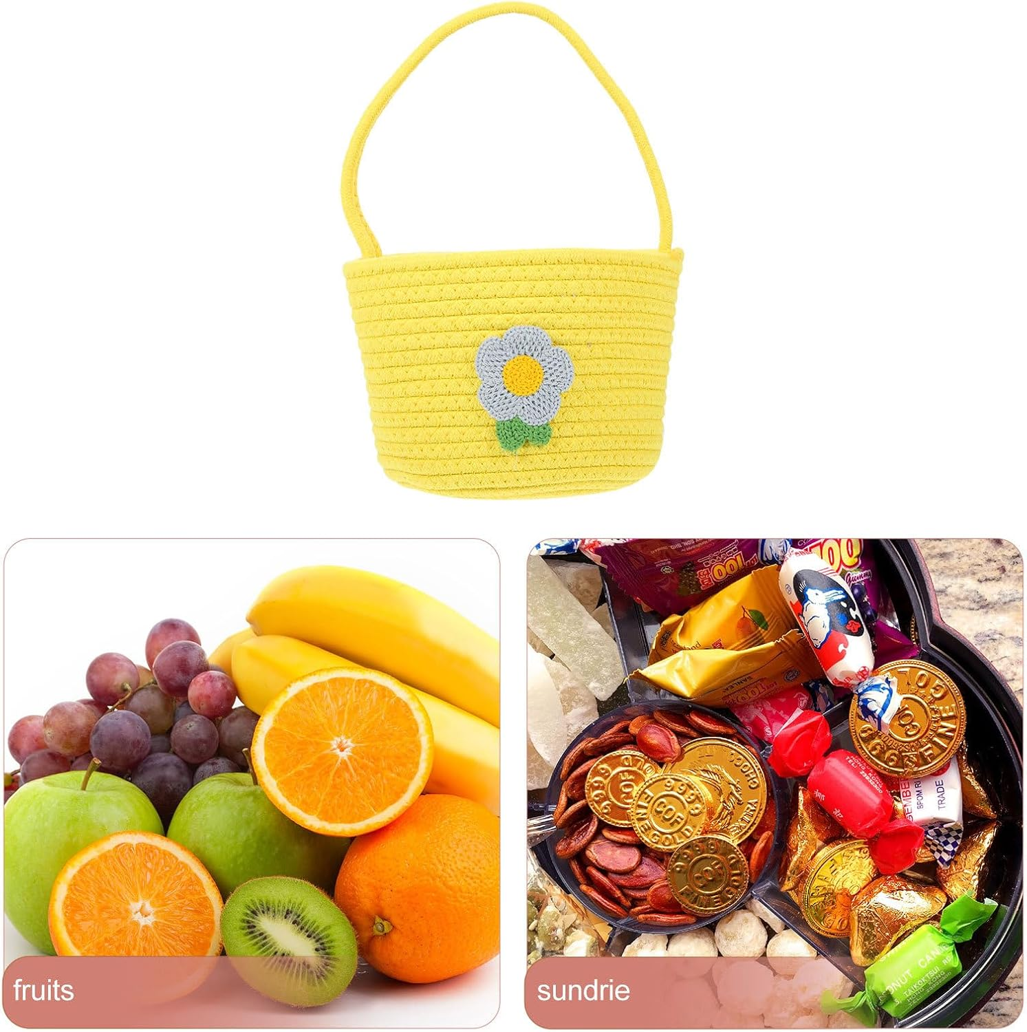 Holibanna Easter Baskets Small Knitted Cotton Rope Tote Bag Easter Eggs Bucket Picnic Basket Clothing Storage Basket for Days Decoration image number 4