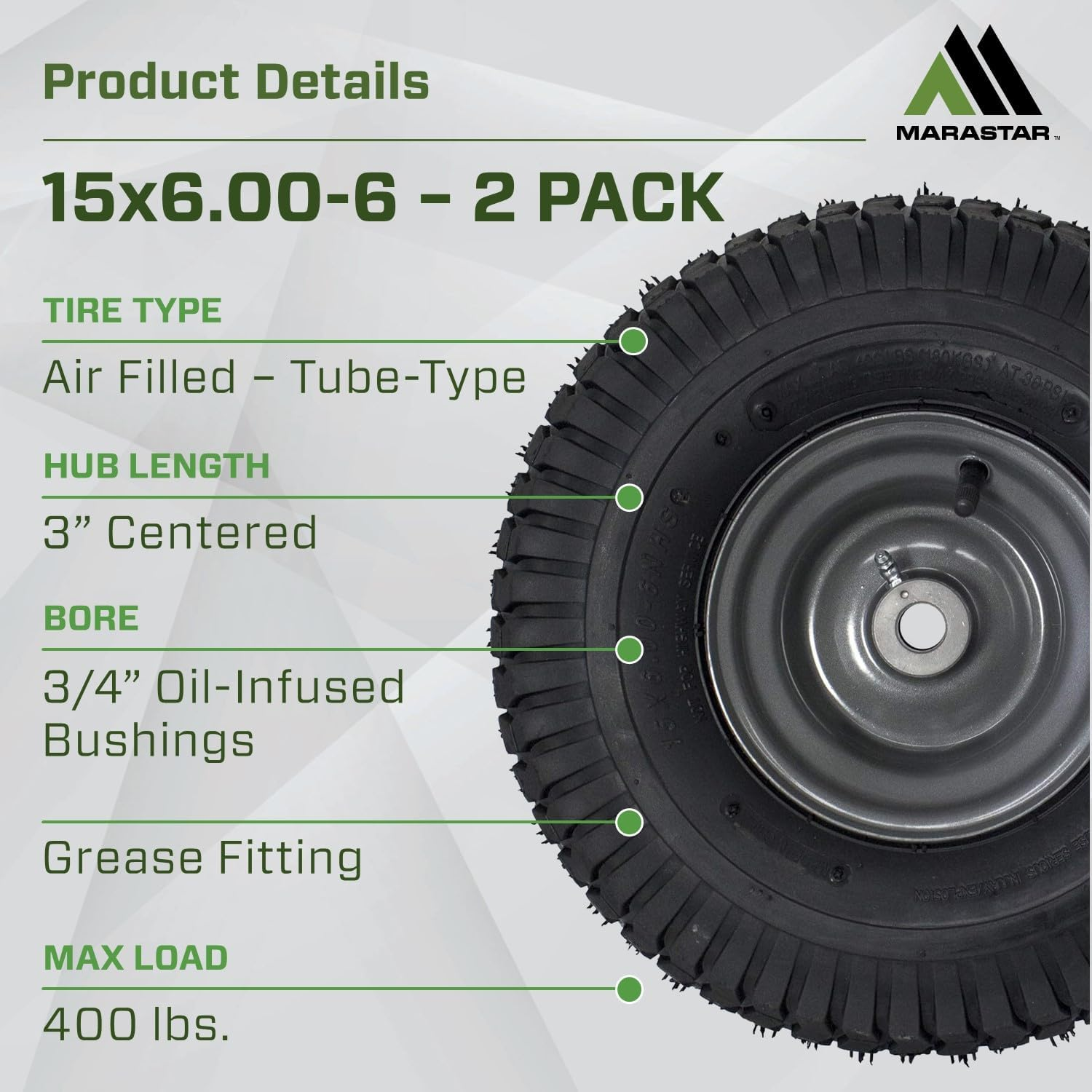 MARASTAR 21446-2PK 15X6.00-6 Tire and Wheel Assembly, Pneumatic Replacement Lawn Mower Front Tires Compatible with Craftsman Riding Lawn Mowers, 2 Pack, Easy Install Assembly image number 5