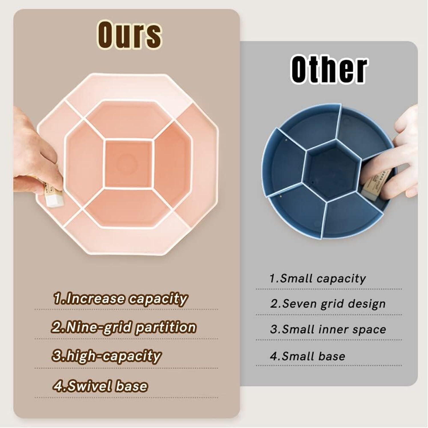 JCZD Rotating Pen Holder, Stationary Organiser, Pen Holder for Desk 9 Compartments, Upgraded Large Capacity 360&deg;Rotatable, Can Accommodate Pencils, Colored Pens, Various Stationery (Pink) image number 3