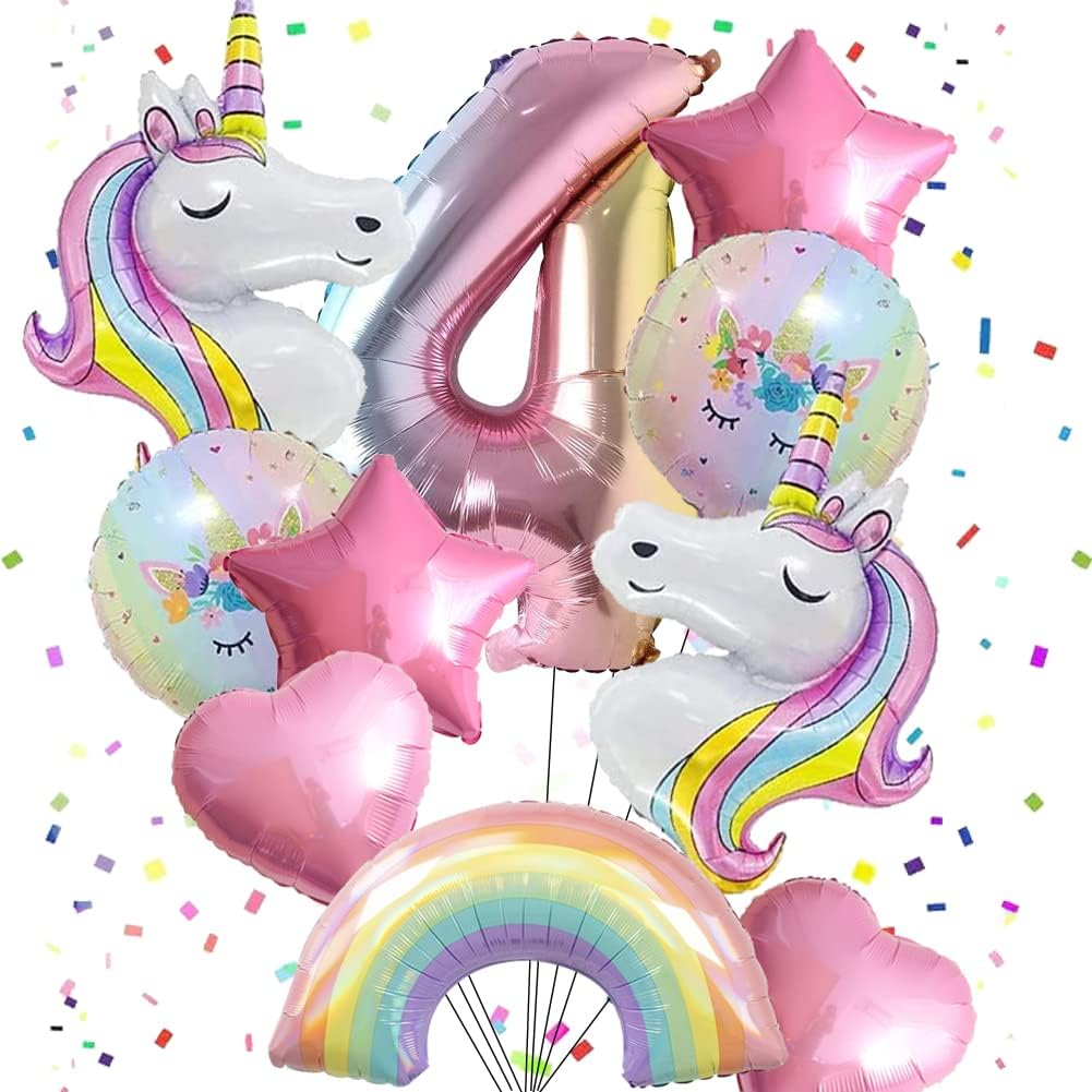 Unicorn Balloons Unicorn Birthday Party Decorations for Girls Foil Balloons Set Macaron and Rainbow Balloon Wedding Baby Shower Party Supplie (Number 9) image number 2