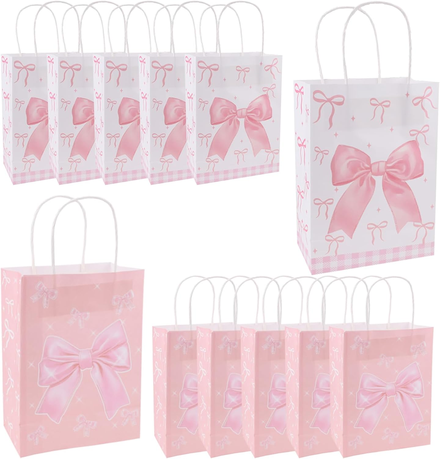ACOSIY 12 PCS Bow Pink Goodie Bags, Plain Reusable Gift Bags with Handles, Pastel Candy Party Favor for Wedding Birthday Bridal Engagement Decorations (Pink) image number 1