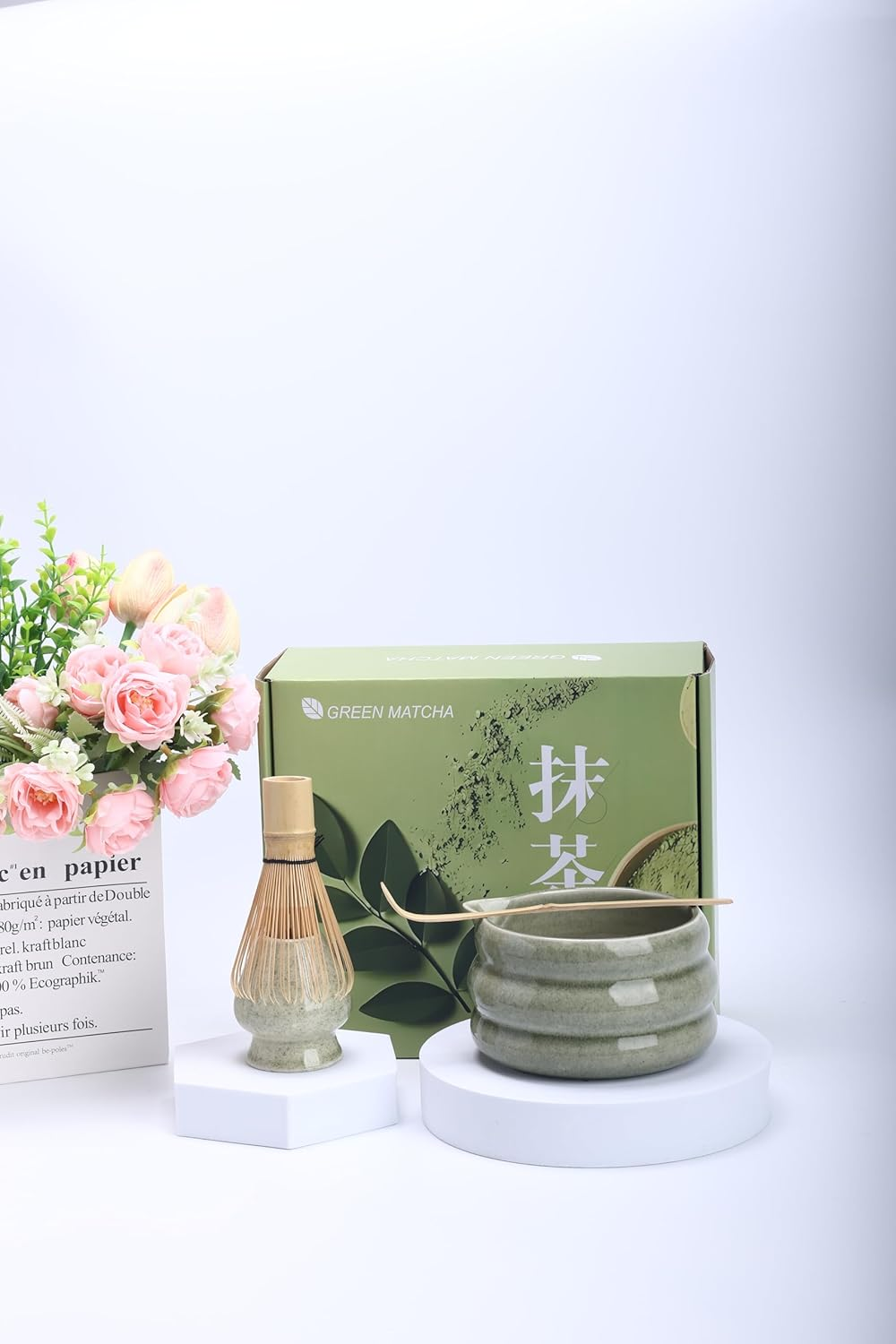 Matcha Whisk Set &ndash; 9 Pieces Including Gift Box &ndash; Traditional Japanese Matcha Kit with Whisk, Scoop, Bowl, Sifter, Holder, Scoop Rest, Cloth & Gift Box &ndash; Matcha Set for Authentic Green Tea Preparation image number 1