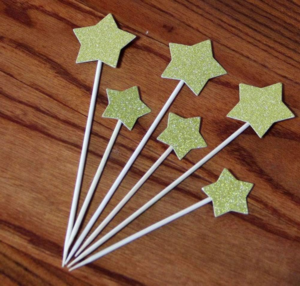 60 Pcs Gold Star Single Sided Cupcake Toppers Cake Decorations for Birthday, Wedding, Party, Ceremony and More (30 Big and 30 Small) image number 1