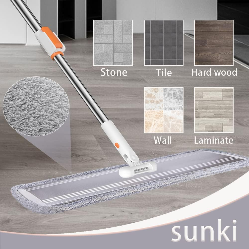 Microfiber Flat Mop 32 Inch Commercial Large Wide for Hardwood Laminate Tile Floor Cleaning - 360 Rotating Dust Wet Mop with Stainless Steel Handle and 4 Reusable Pads - Spin Mop Set image number 3