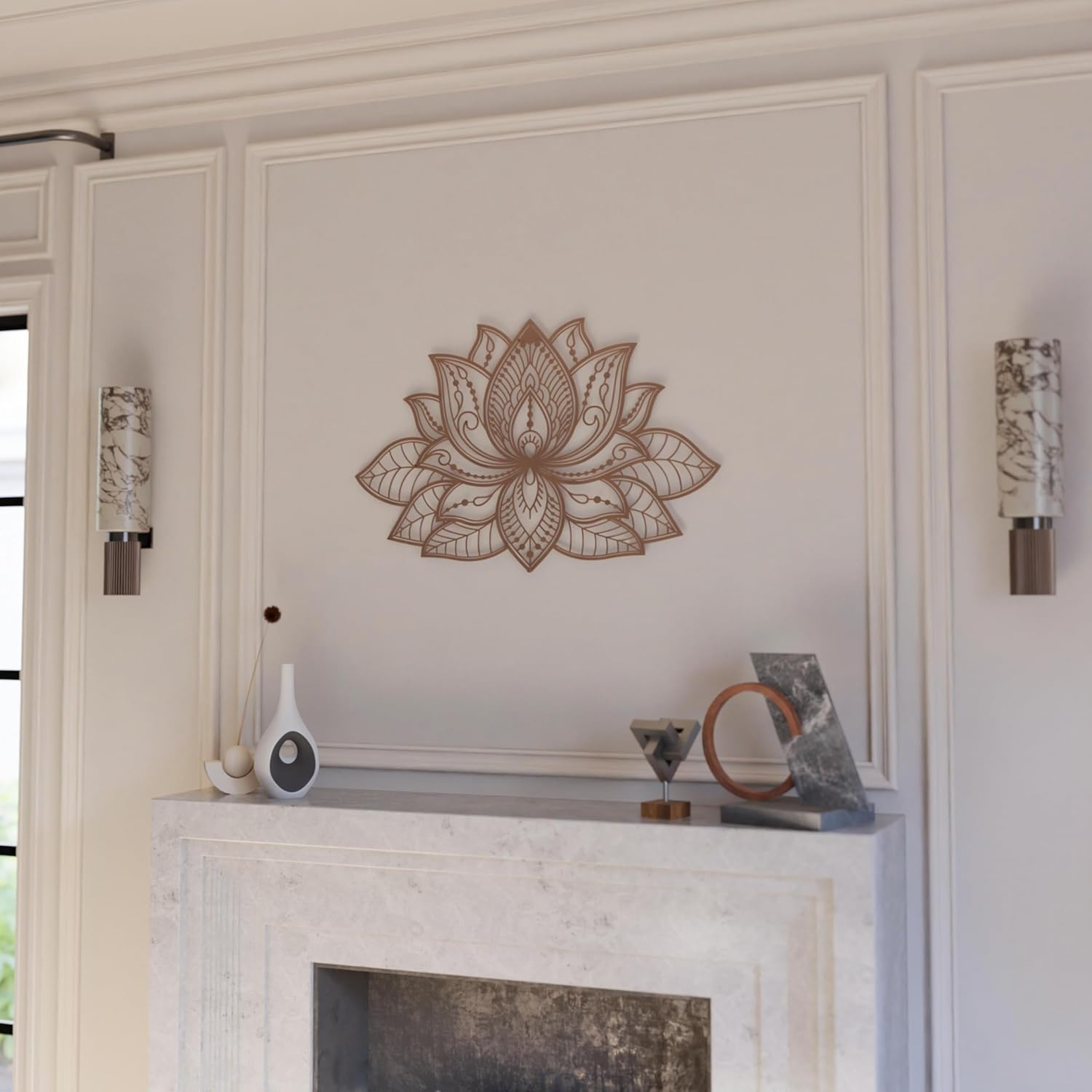 Iwa Concept Mandala Metal Wall Decor, Lotus Flower Meditation Room Decor, Minimalist Zen Garden Bohemian New Year (26.3" X 17" | 67 X 43 Cm, Silver)