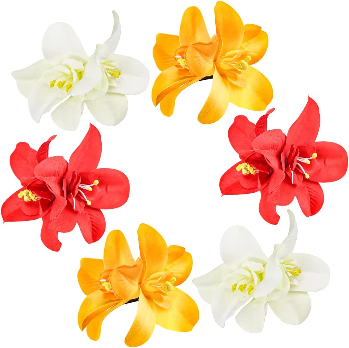 FERCAISH 6Pcs Flower Hairpin, Artificial Tropical Hair Clip for Seaside Holiday, Bridal Accessories, 3 Colors Hawaiian Orchid Hairpin for Women and Girls