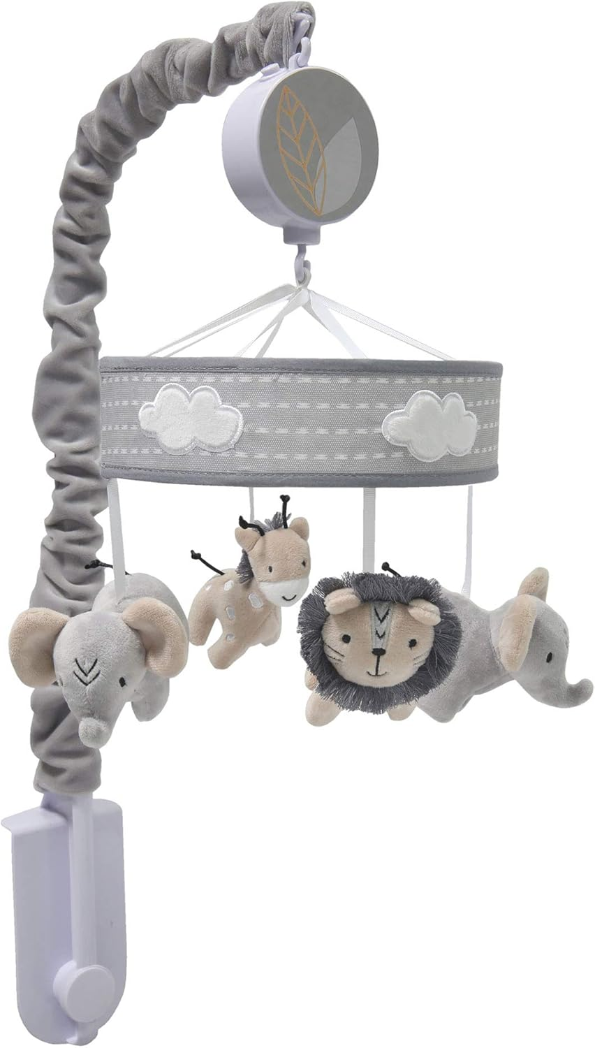 Lambs & Ivy Jungle Safari Musical Baby Crib Mobile - Gray, Beige, White, Animals image number 4