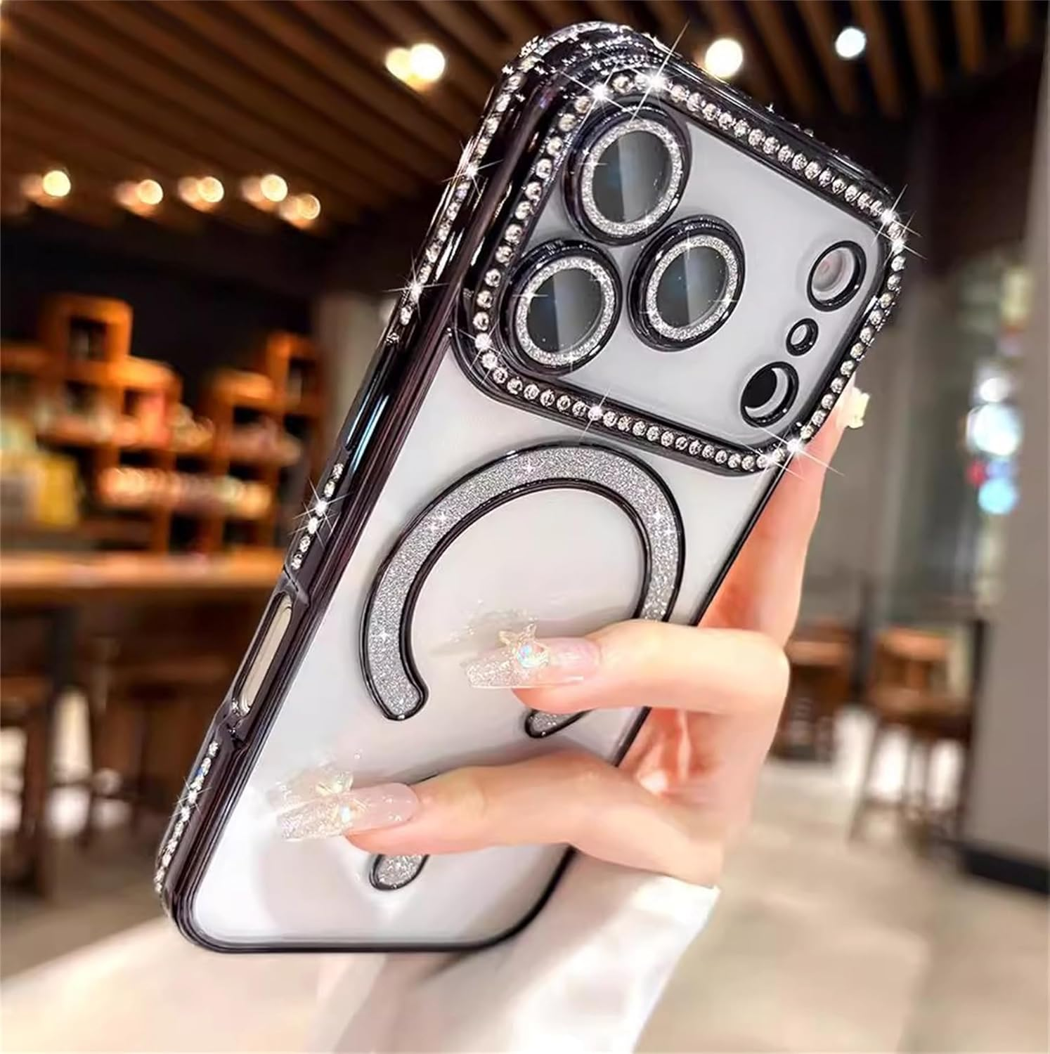 Einaily Glitter Case for Iphone 17 Pro Max for Magsafe Transparent Case with Bling Sparkly Diamond Protective Case for Girls Soft TPU Bumper Cover Shockproof Scratch-Resistant Mobile Phone Case For image number 7