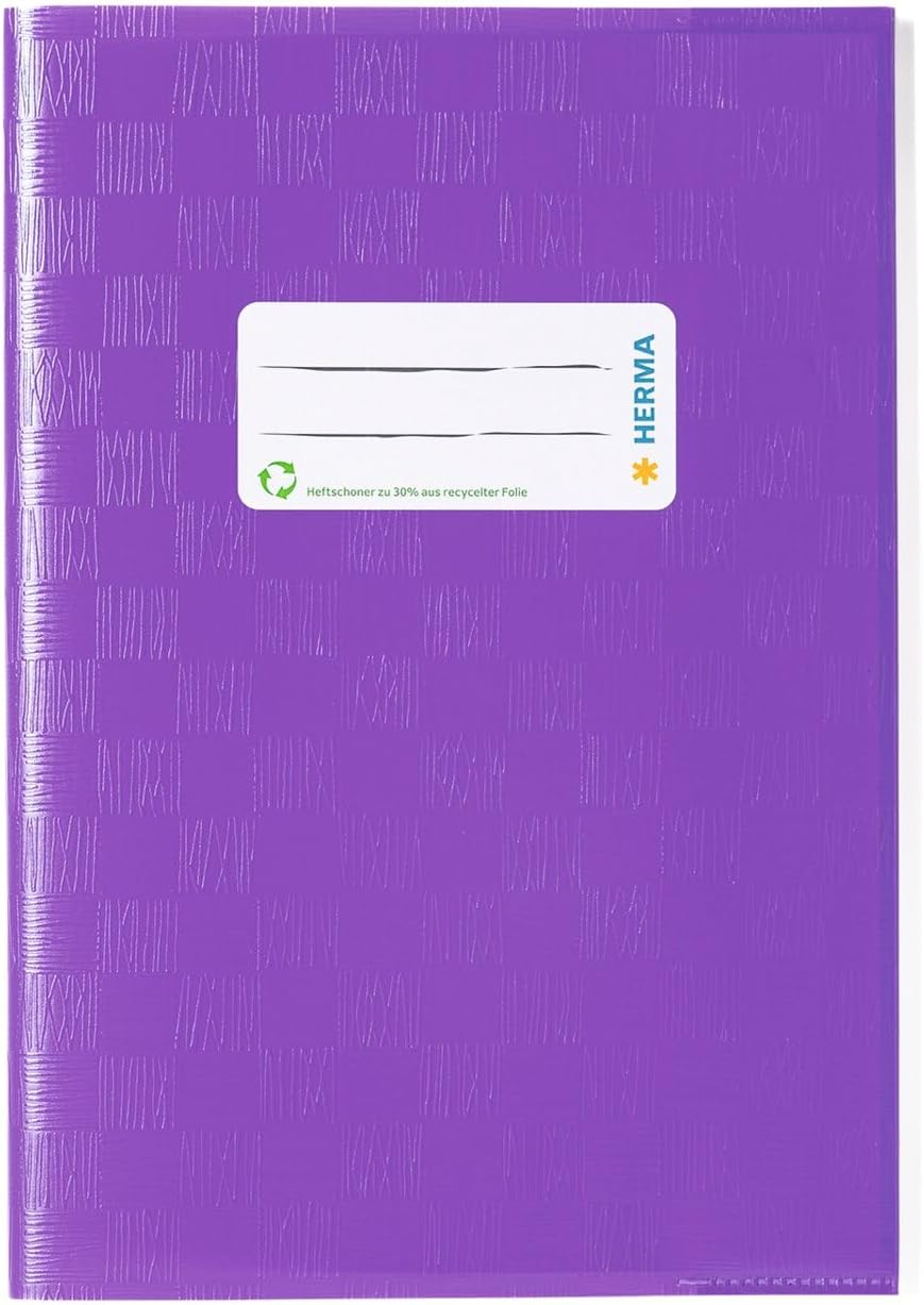 Herma Exercise Book Cover A4, with Inscription Label, Made of Wipeable and Sturdy Plastic, Slip on Cover Jackets for School, Green - A5, Purple, Single