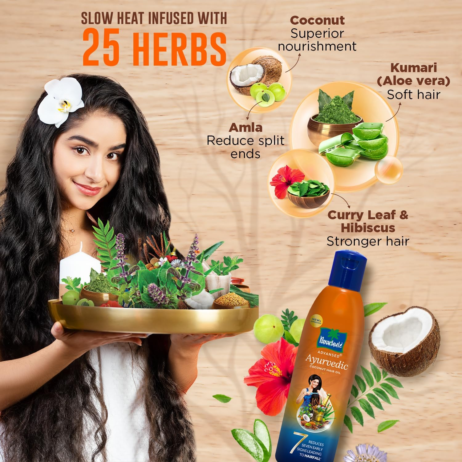 Parachute Advansed Ayurvedic Coconut Hair Oil, Controls Hairfall and 7 Major Hair Problems,190 Ml image number 2