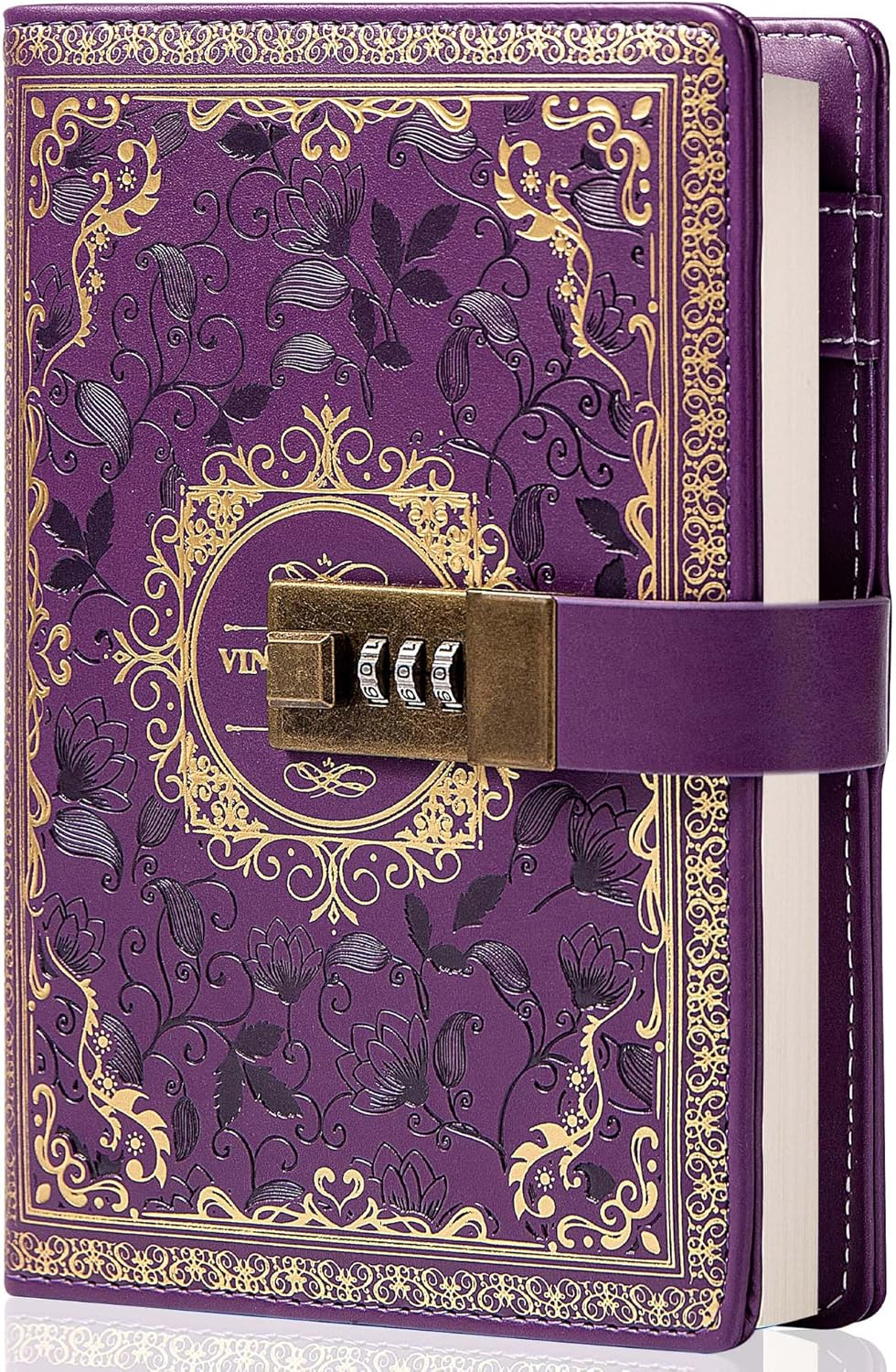 Vintage Leather Journal Notebook with Combination Lock, B6 Embossed Flower Secret Diary Ruled Lined Paper for Writing Women Girls Children (Wine)