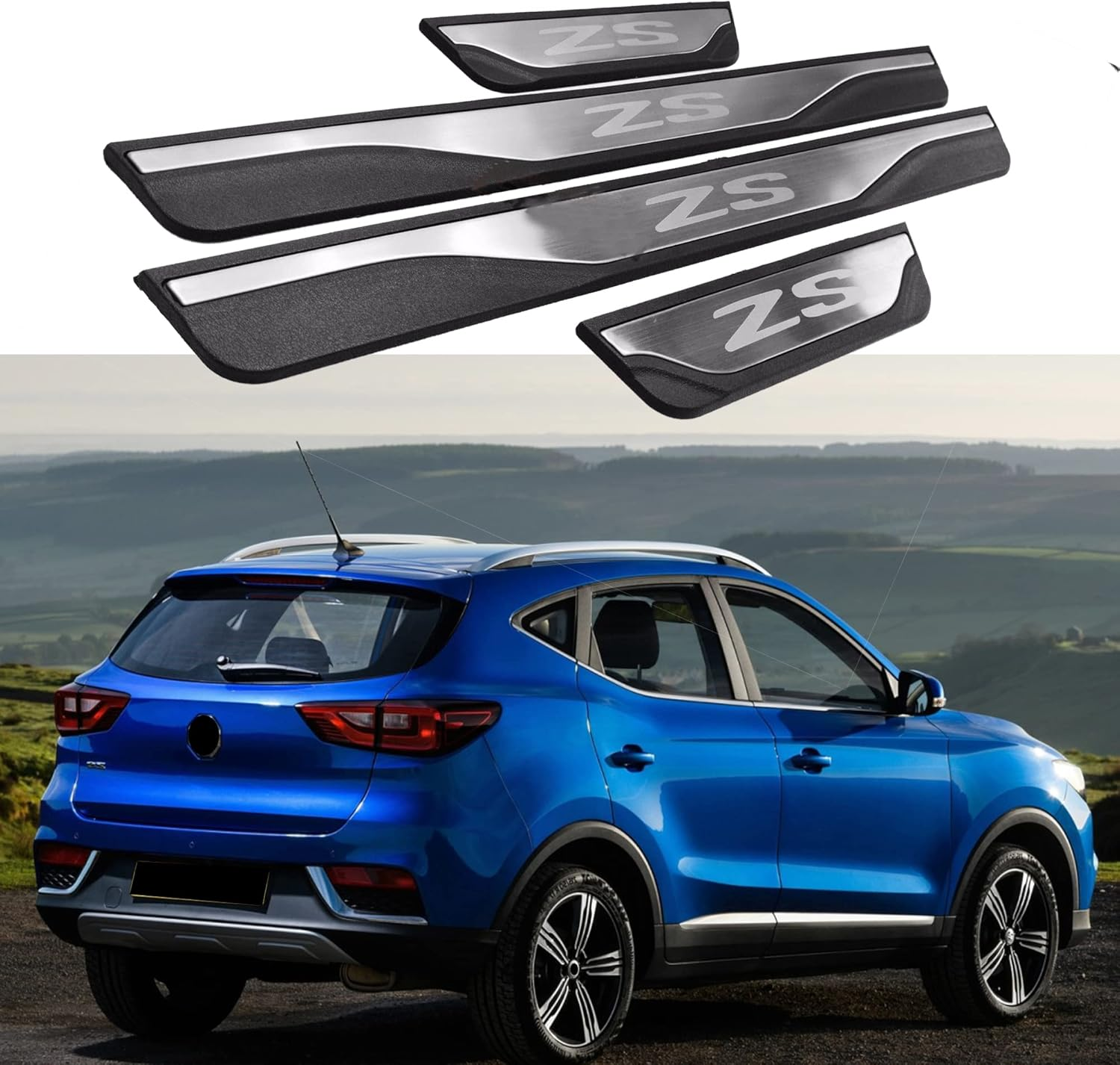 GZBFTDH Auto Parts Door Sill Protector, for MG ZS Accessories Car Scuff Trim, Steel with Plastic Door Entry Guard Plate