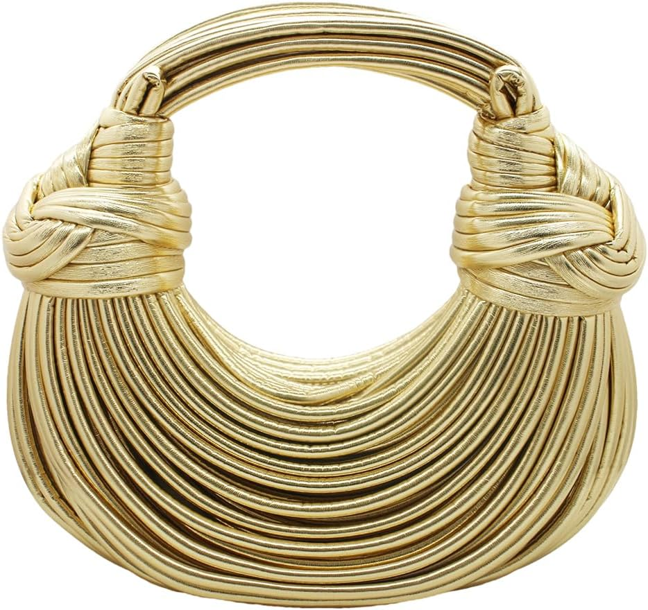 Tngan Women Woven Handbag PVC Leather Satchel Creative Noodles Style Fashion Crossbody Bag - Gold image number 2